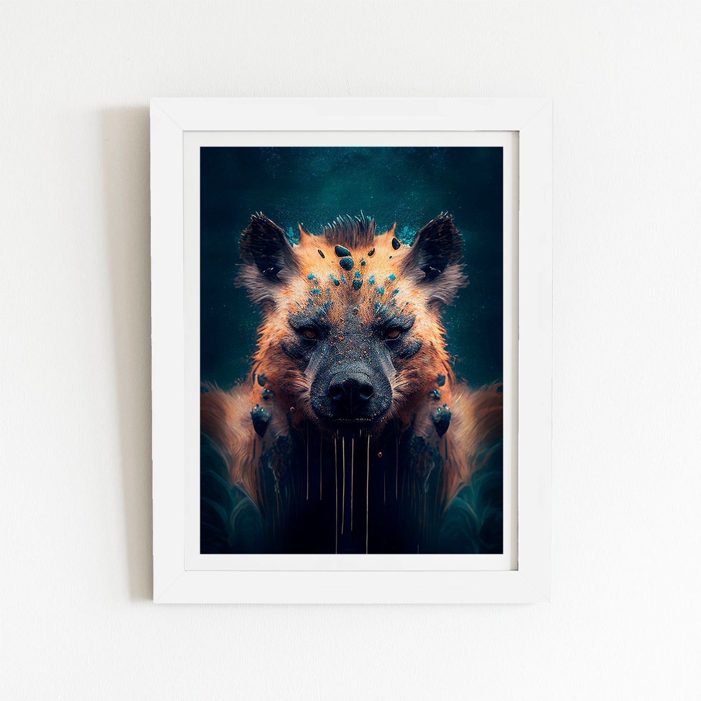 Hyena Face Splashart Dark Background Art Prints