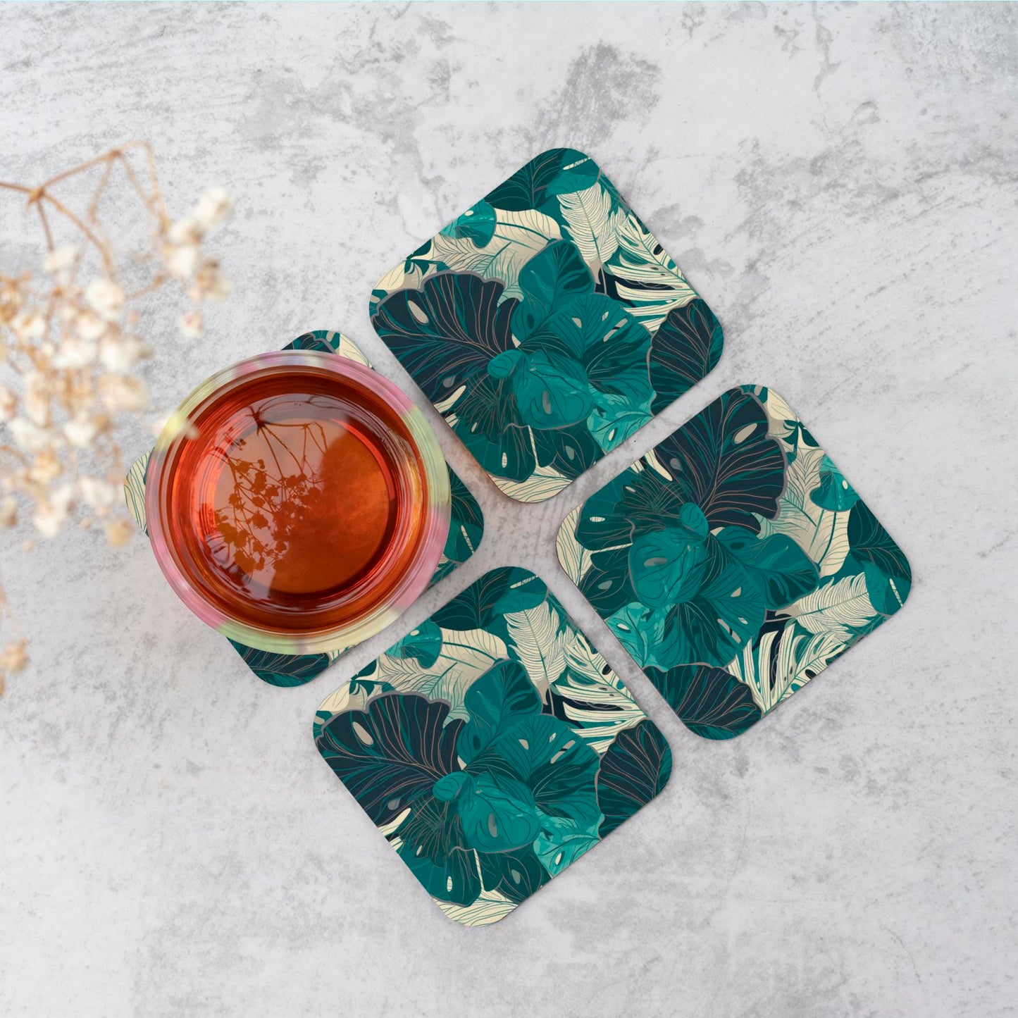 Tropical Green Leaves Coasters