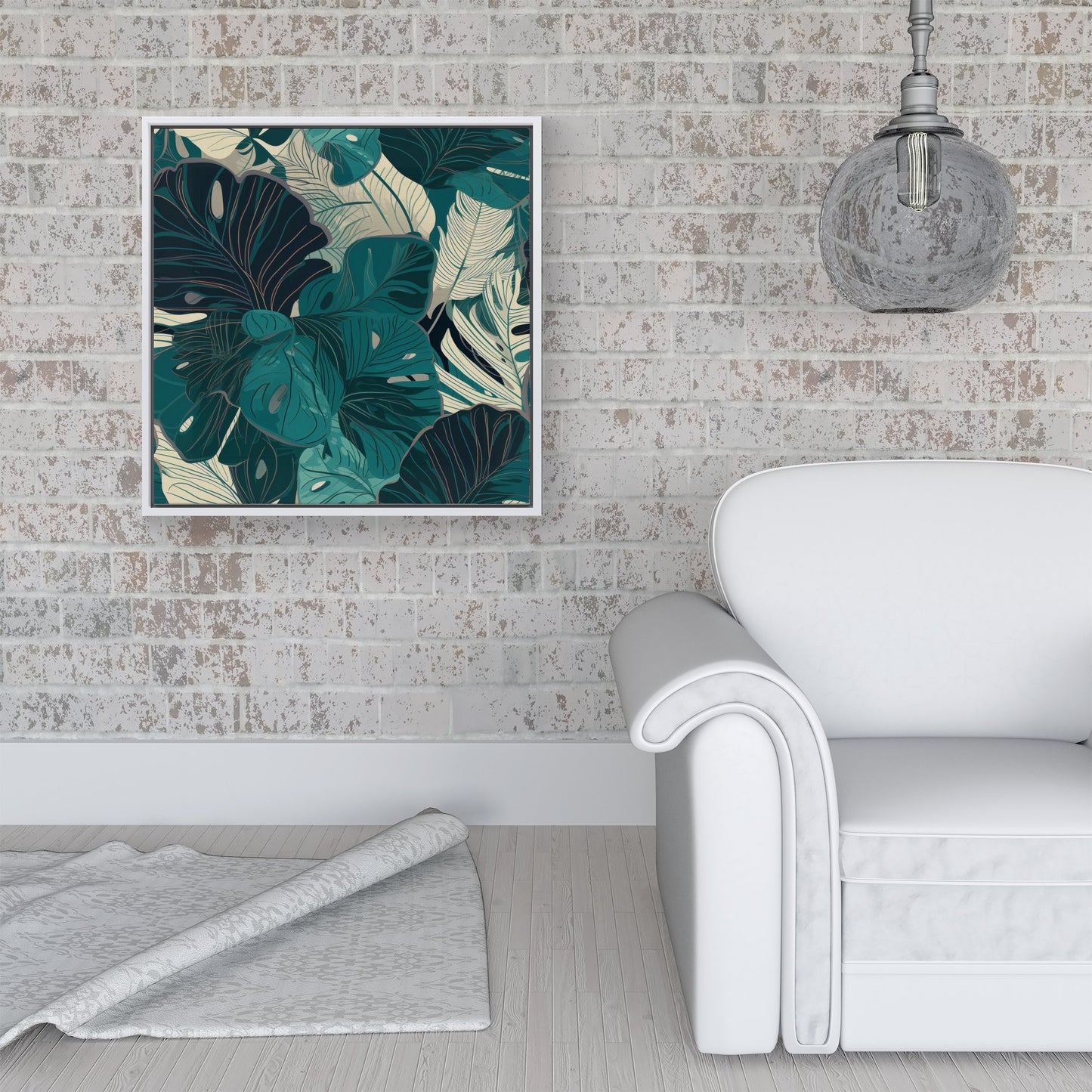 Tropical Green Leaves Framed Canvas