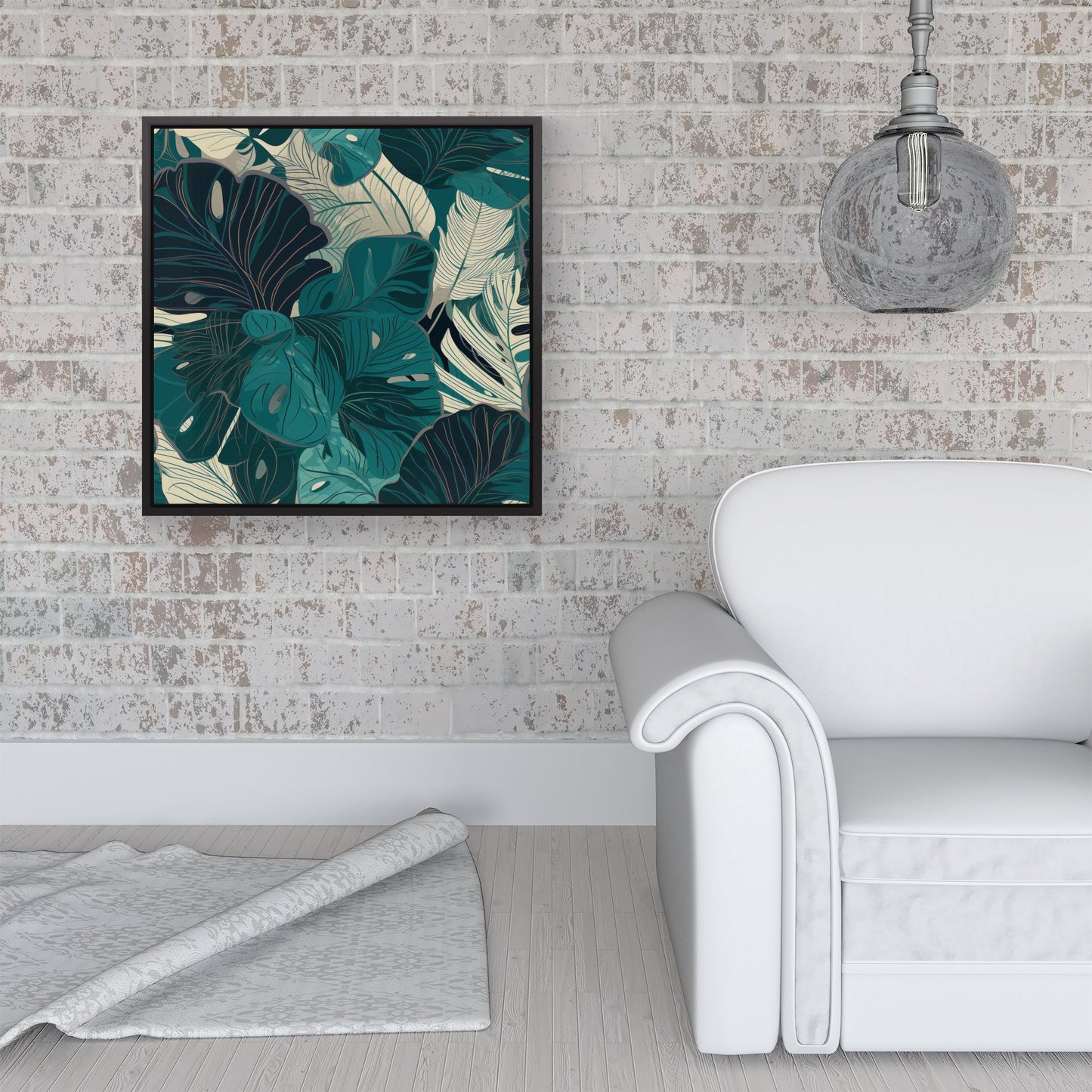 Tropical Green Leaves Framed Canvas