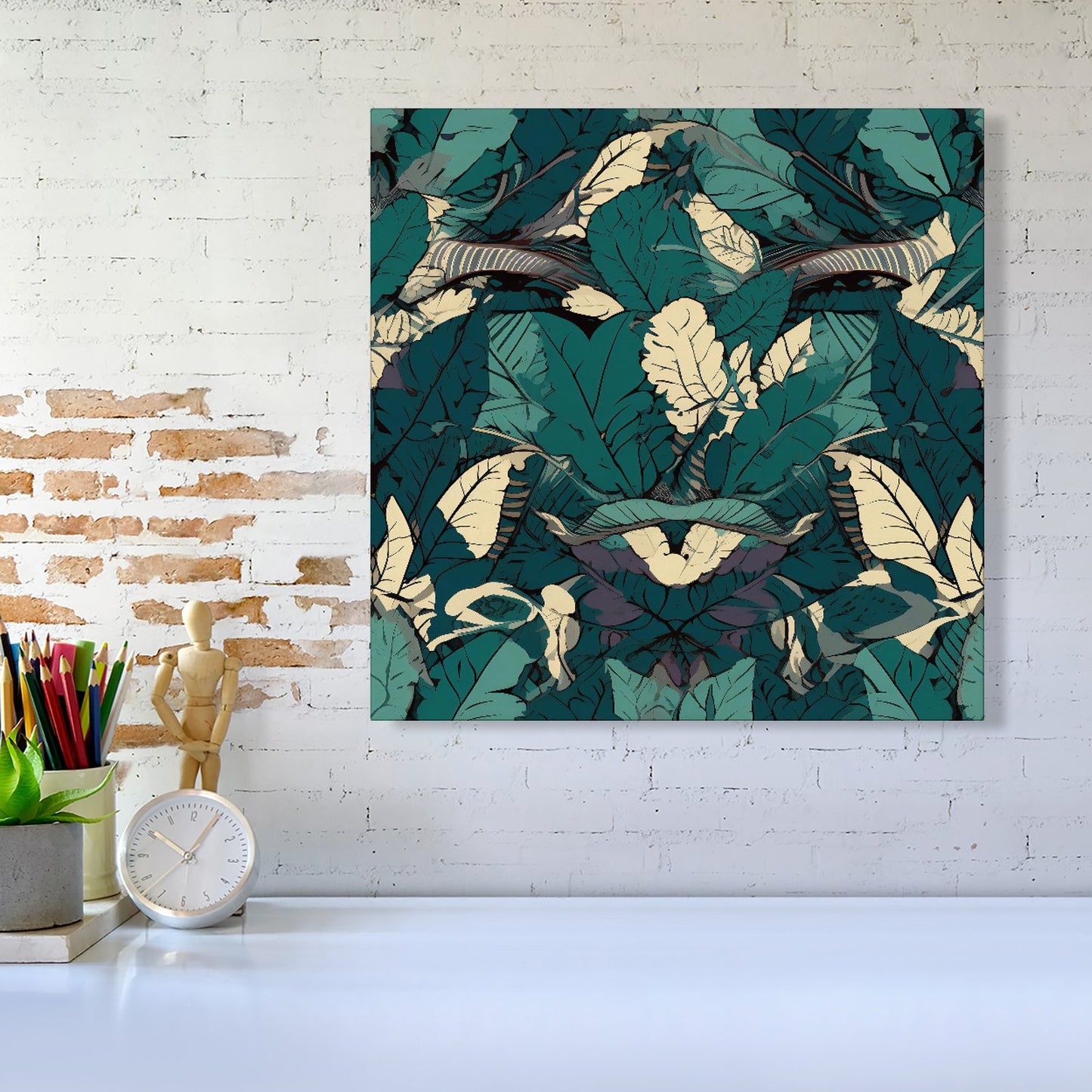 Green Beige Tropical Leaves Canvas