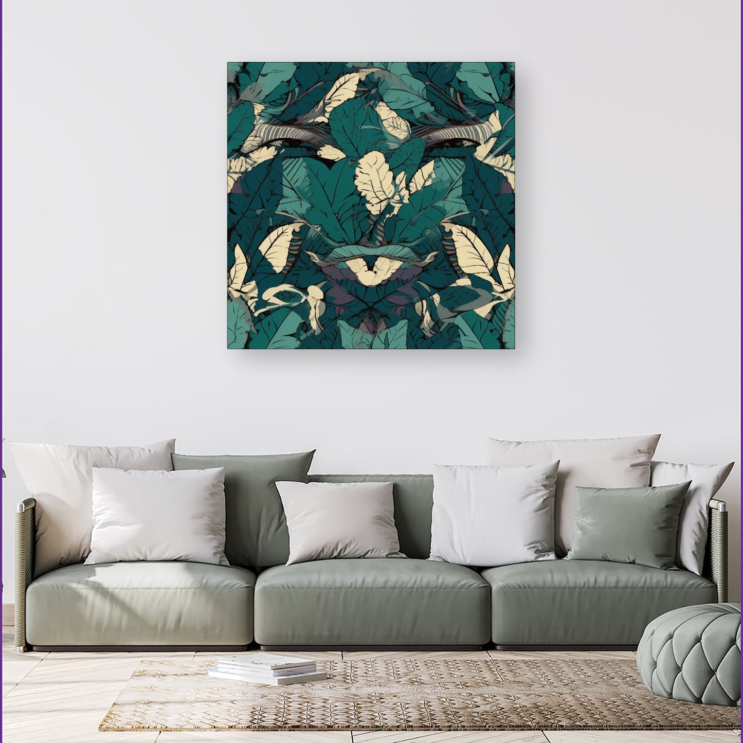 Green Beige Tropical Leaves Canvas