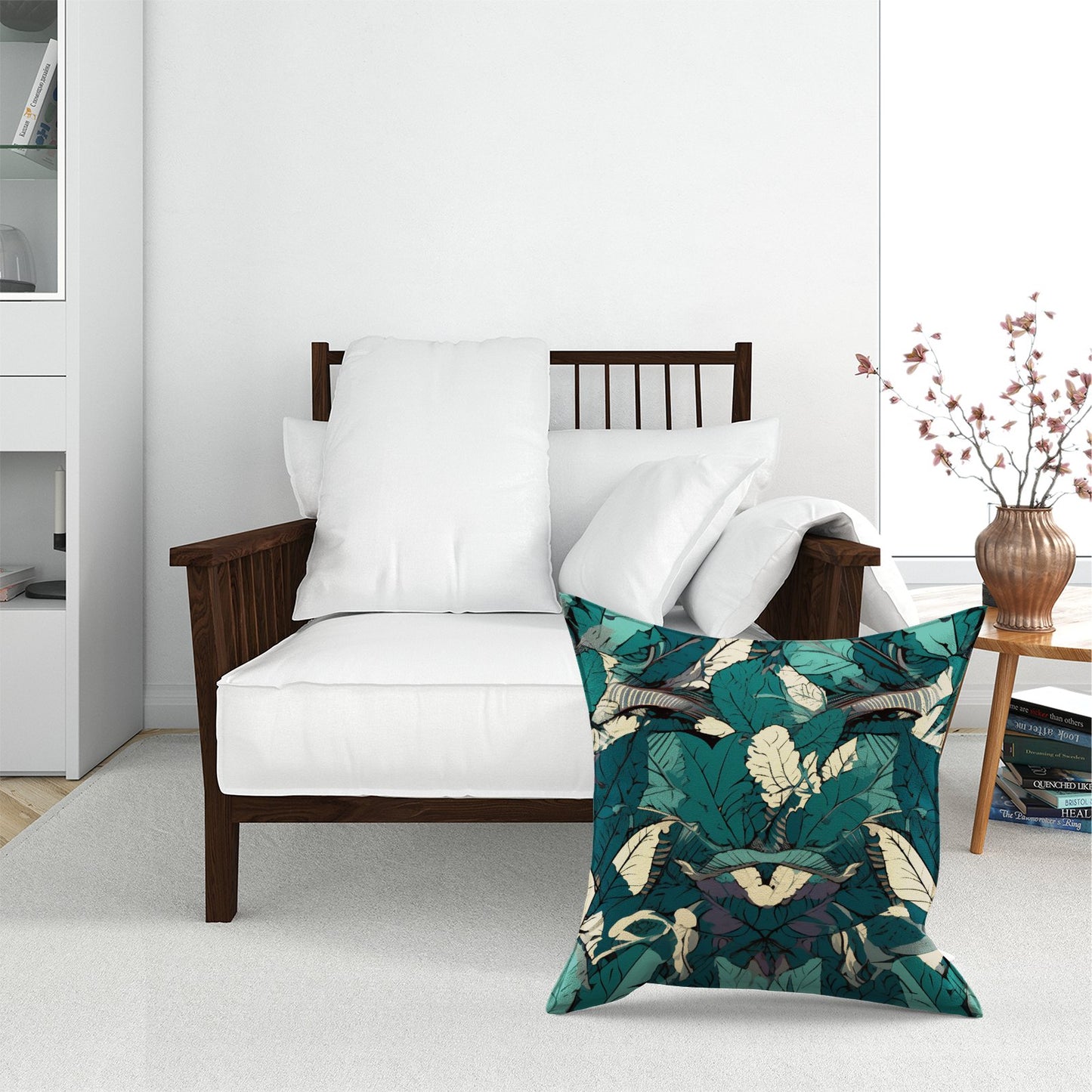 Green Beige Tropical Leaves Floor Cushion