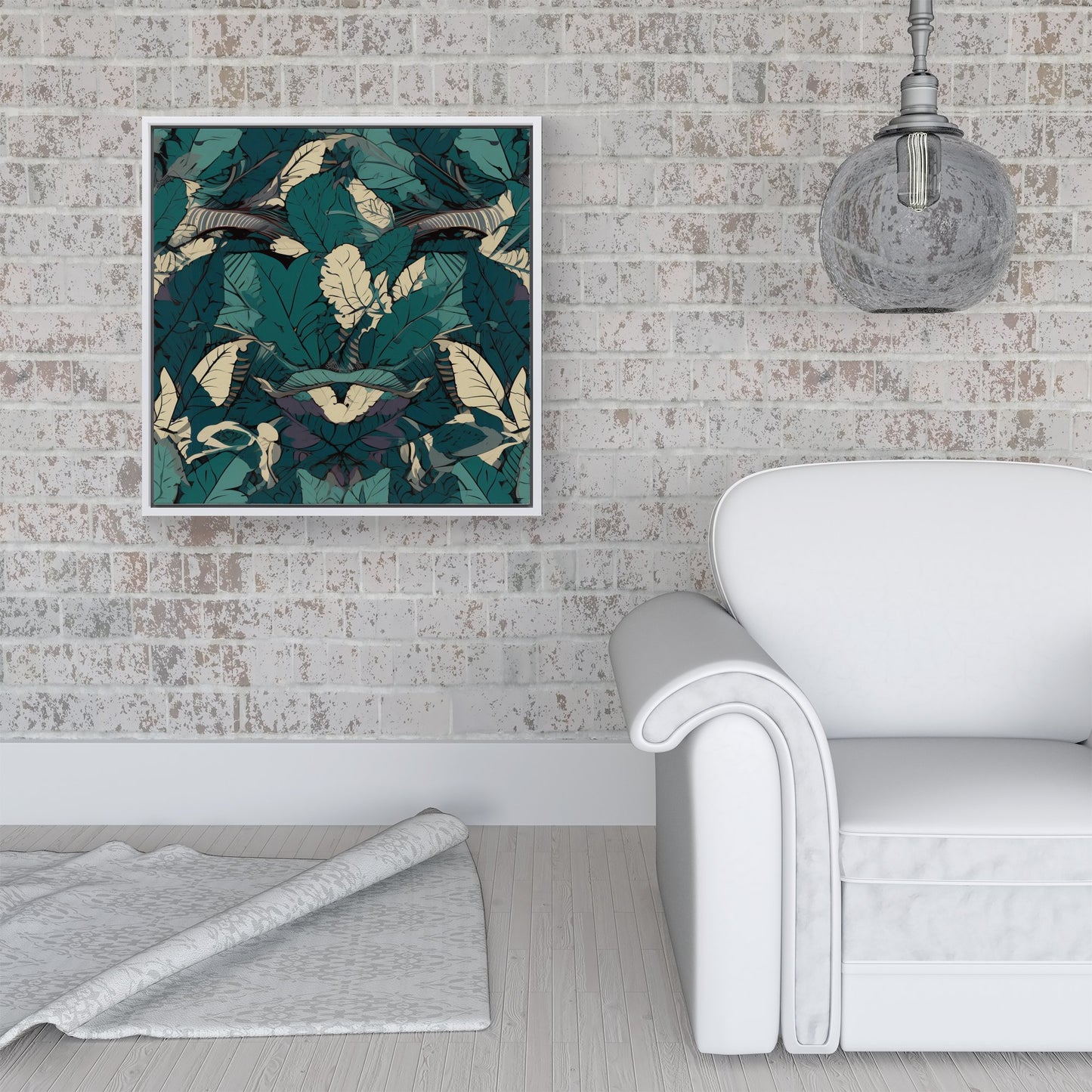 Green Beige Tropical Leaves Framed Canvas