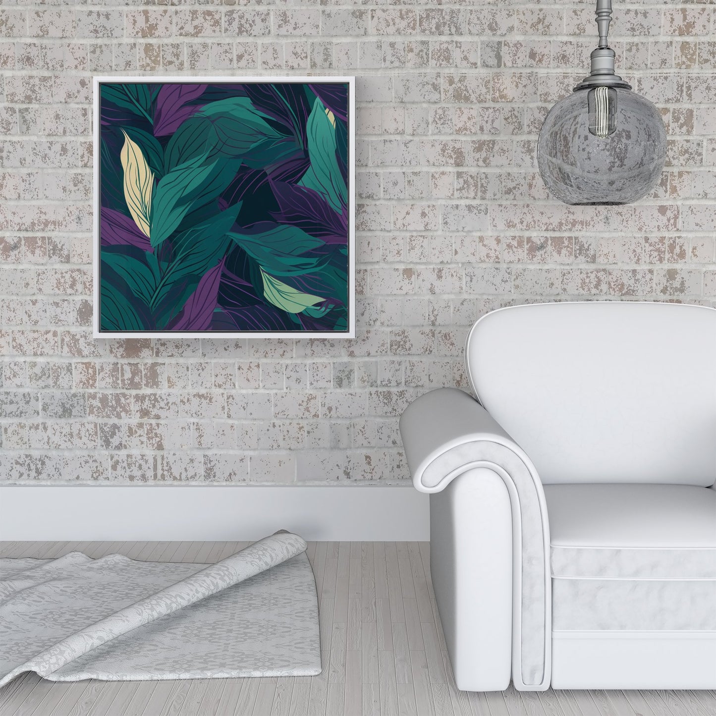 Green Purple Tropical Leaves Framed Canvas