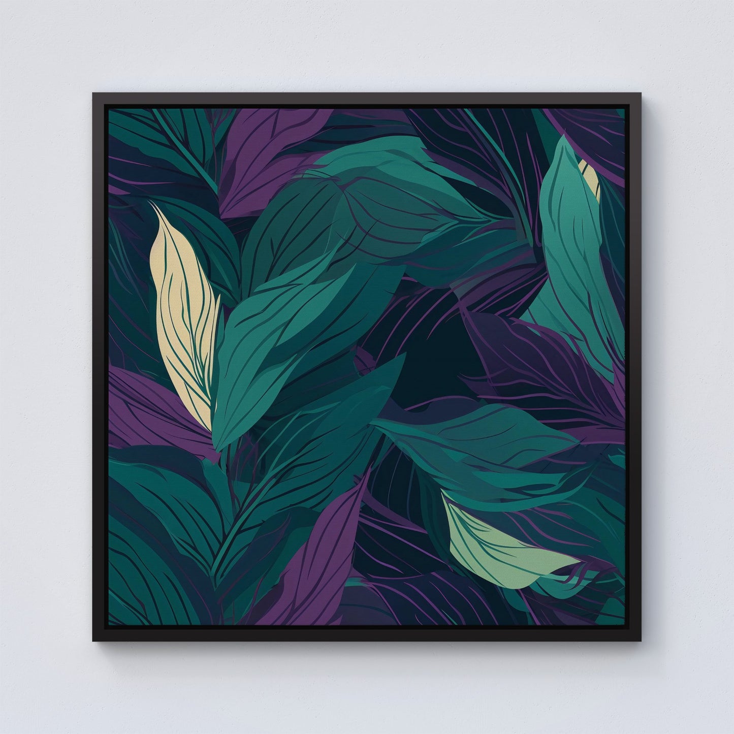 Green Purple Tropical Leaves Framed Canvas
