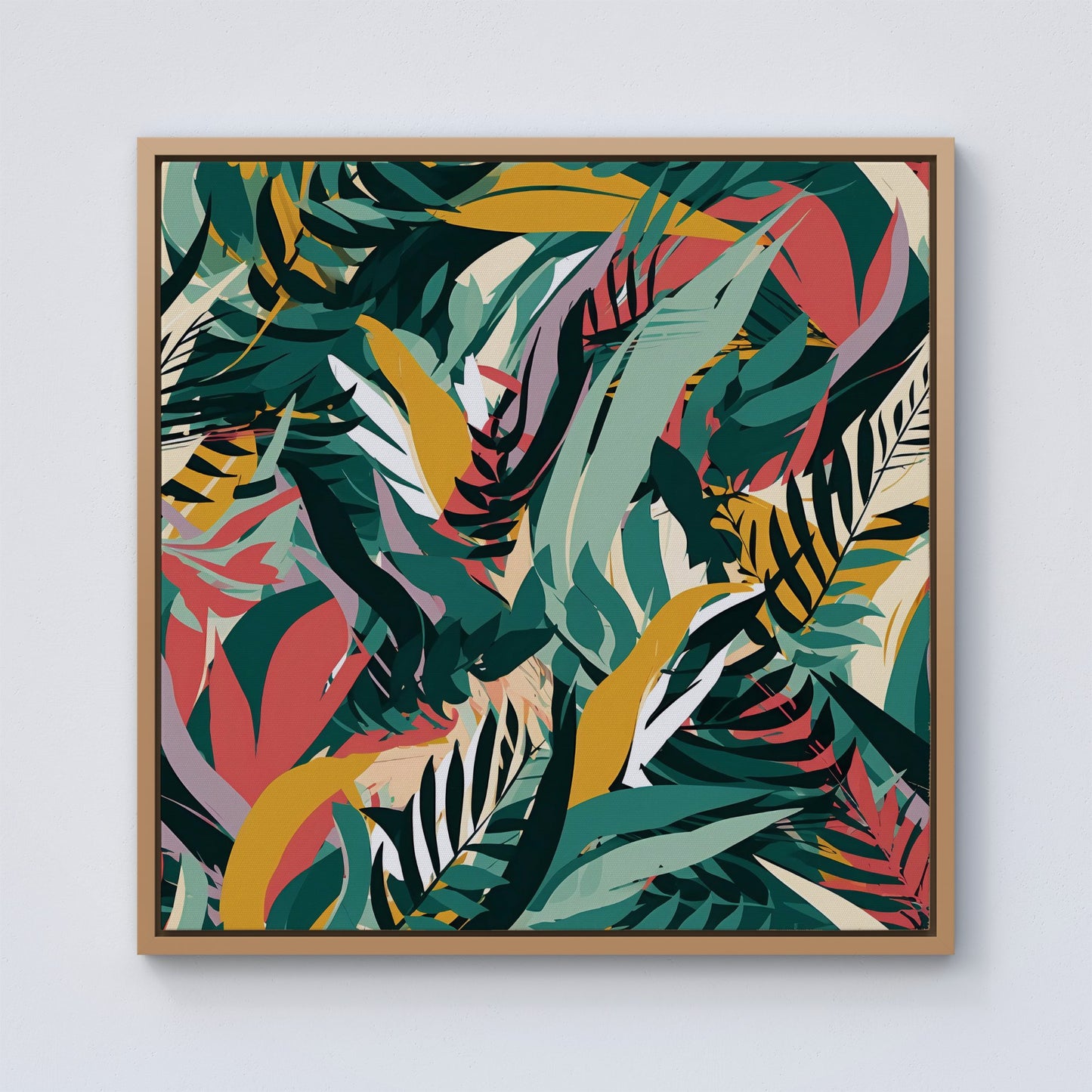 Coloured Tropical Leaves Framed Canvas