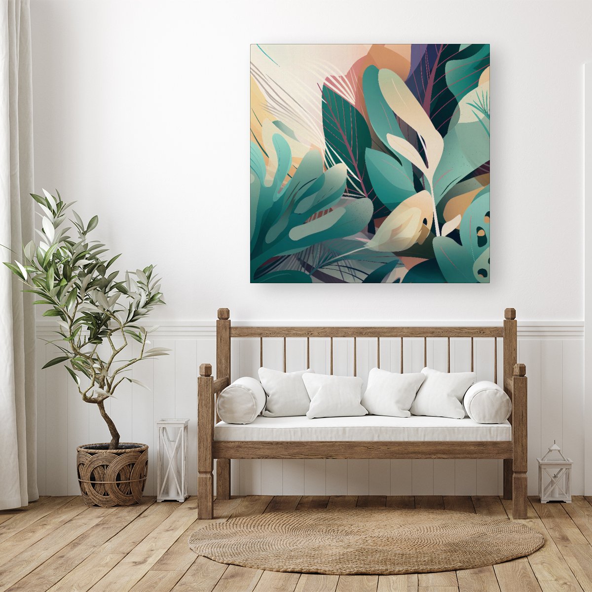 Abstract Tropical Leaves Canvas