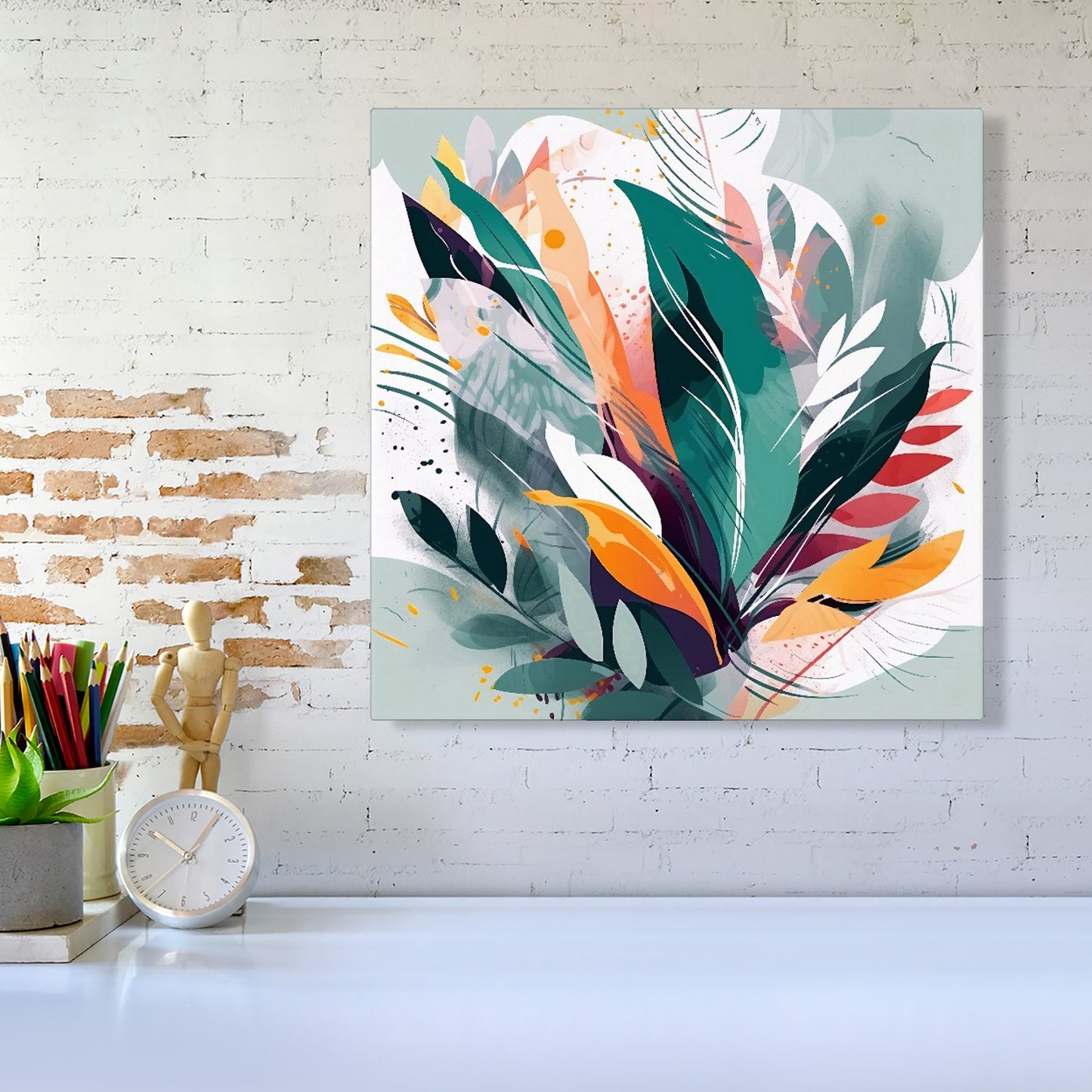 Coloured Abstrace Feather Leaves Canvas