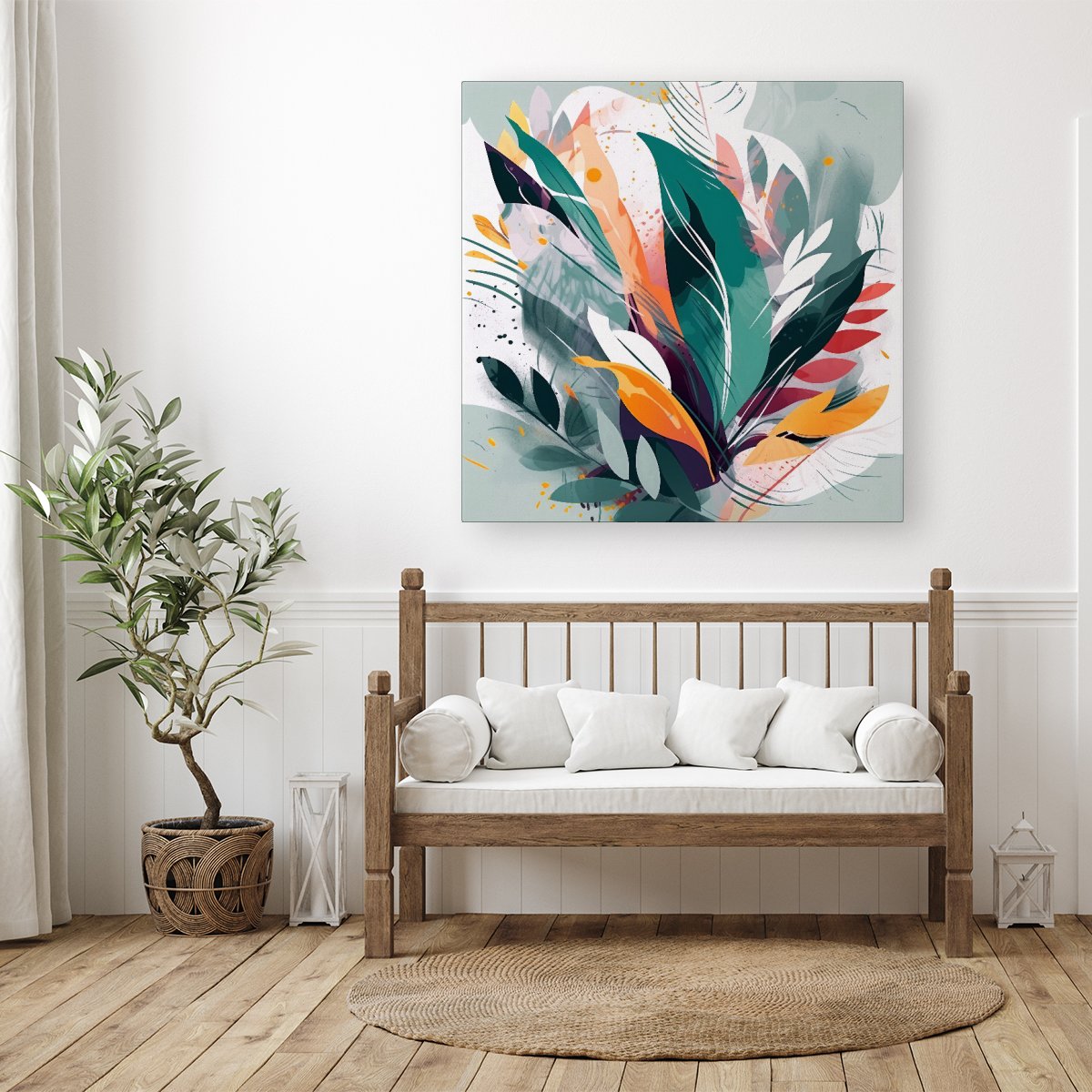 Coloured Abstrace Feather Leaves Canvas