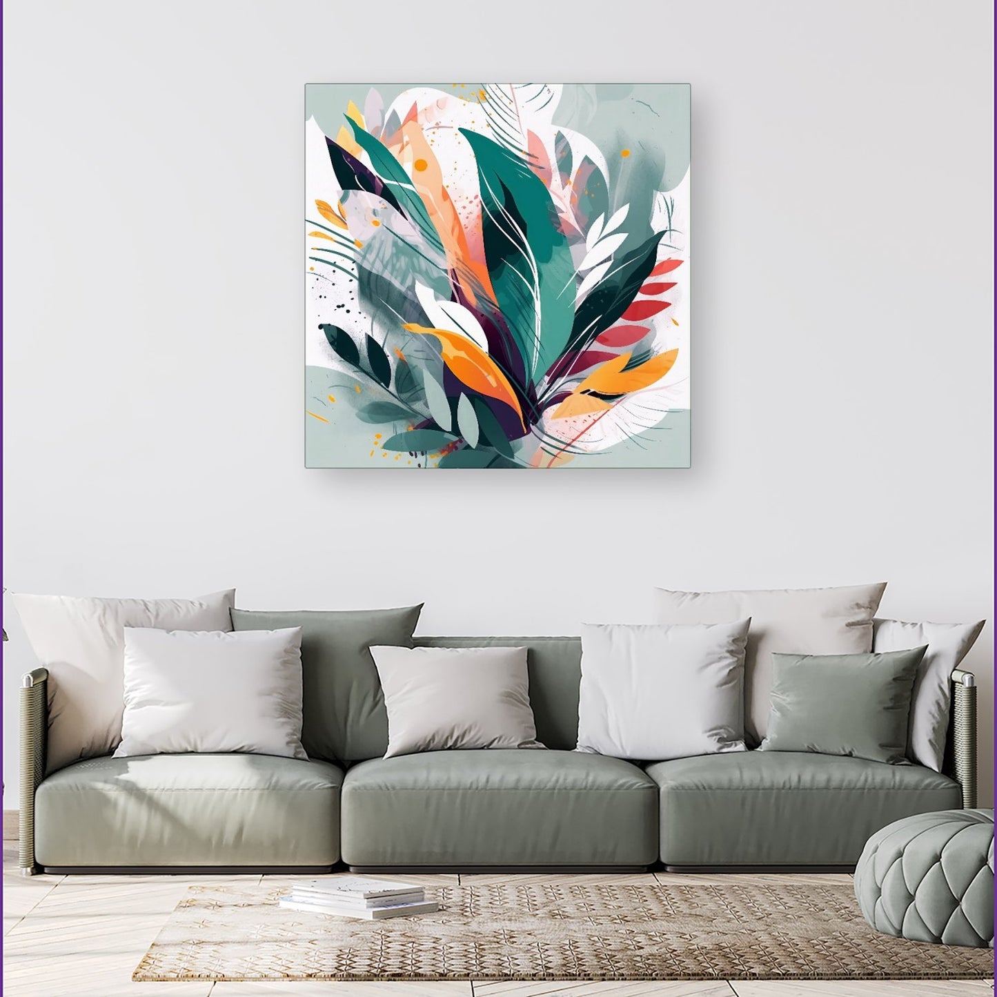 Coloured Abstrace Feather Leaves Canvas