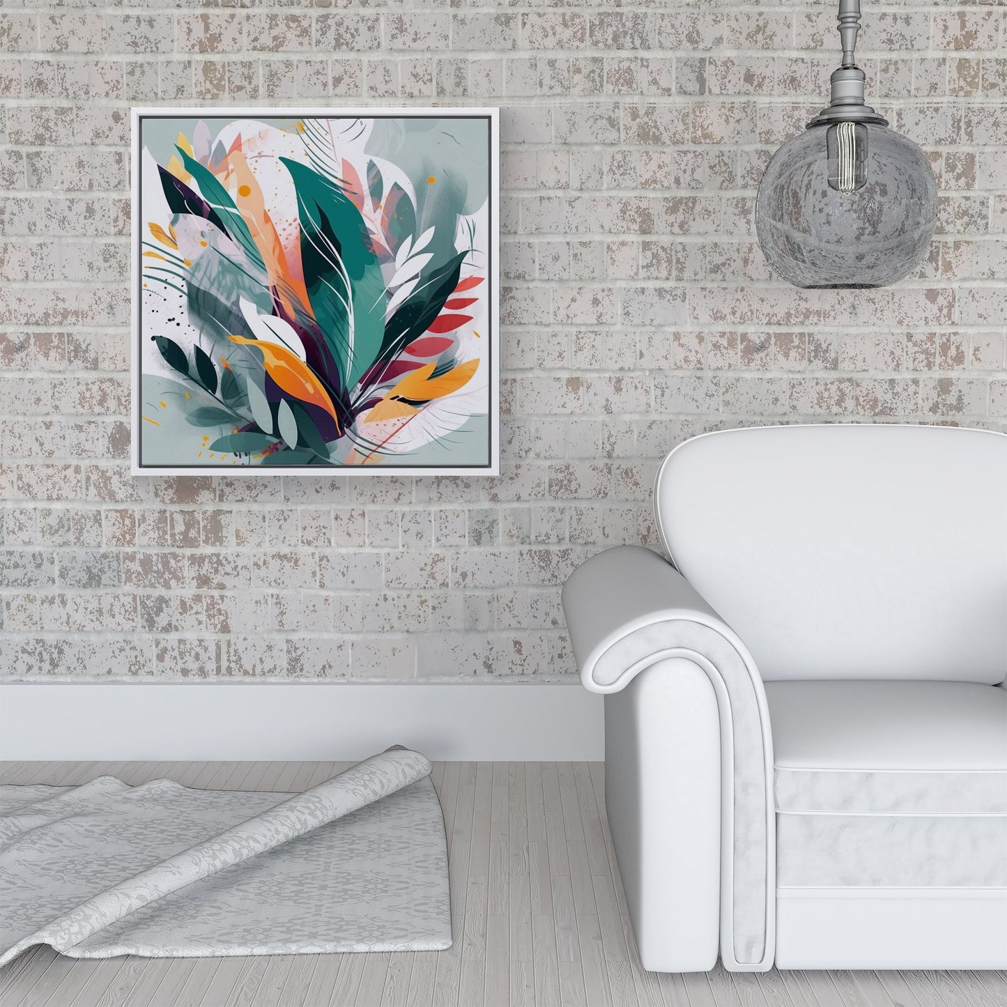 Coloured Abstrace Feather Leaves Framed Canvas