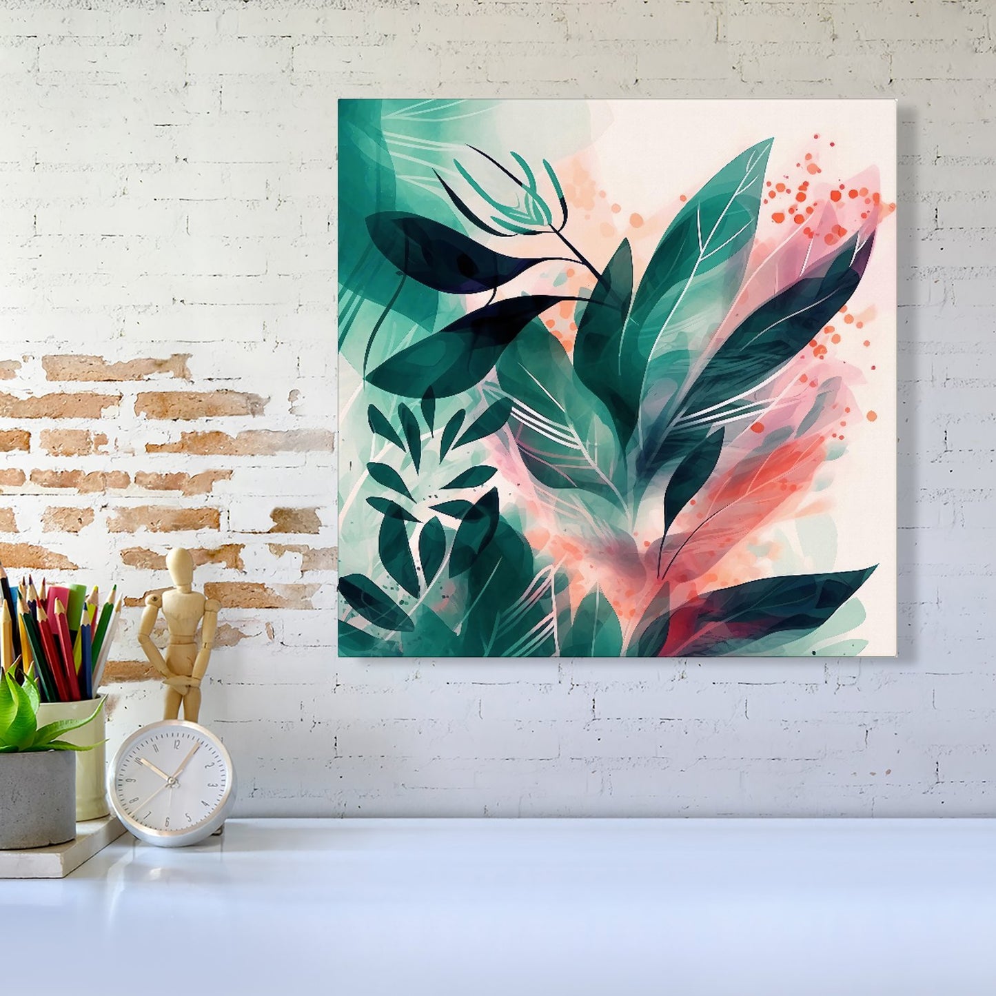 Green Feather leaves Tropical Canvas