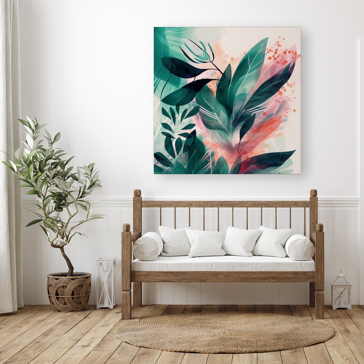 Green Feather leaves Tropical Canvas