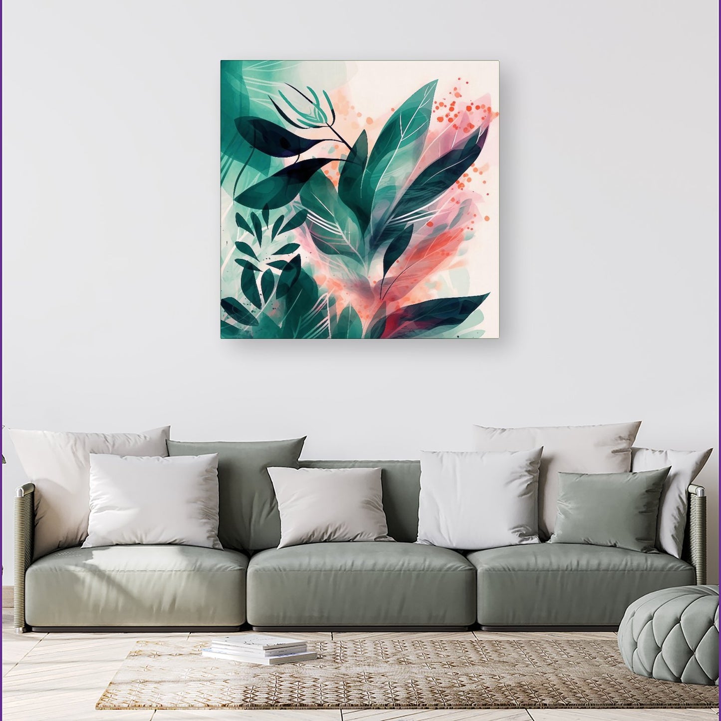Green Feather leaves Tropical Canvas