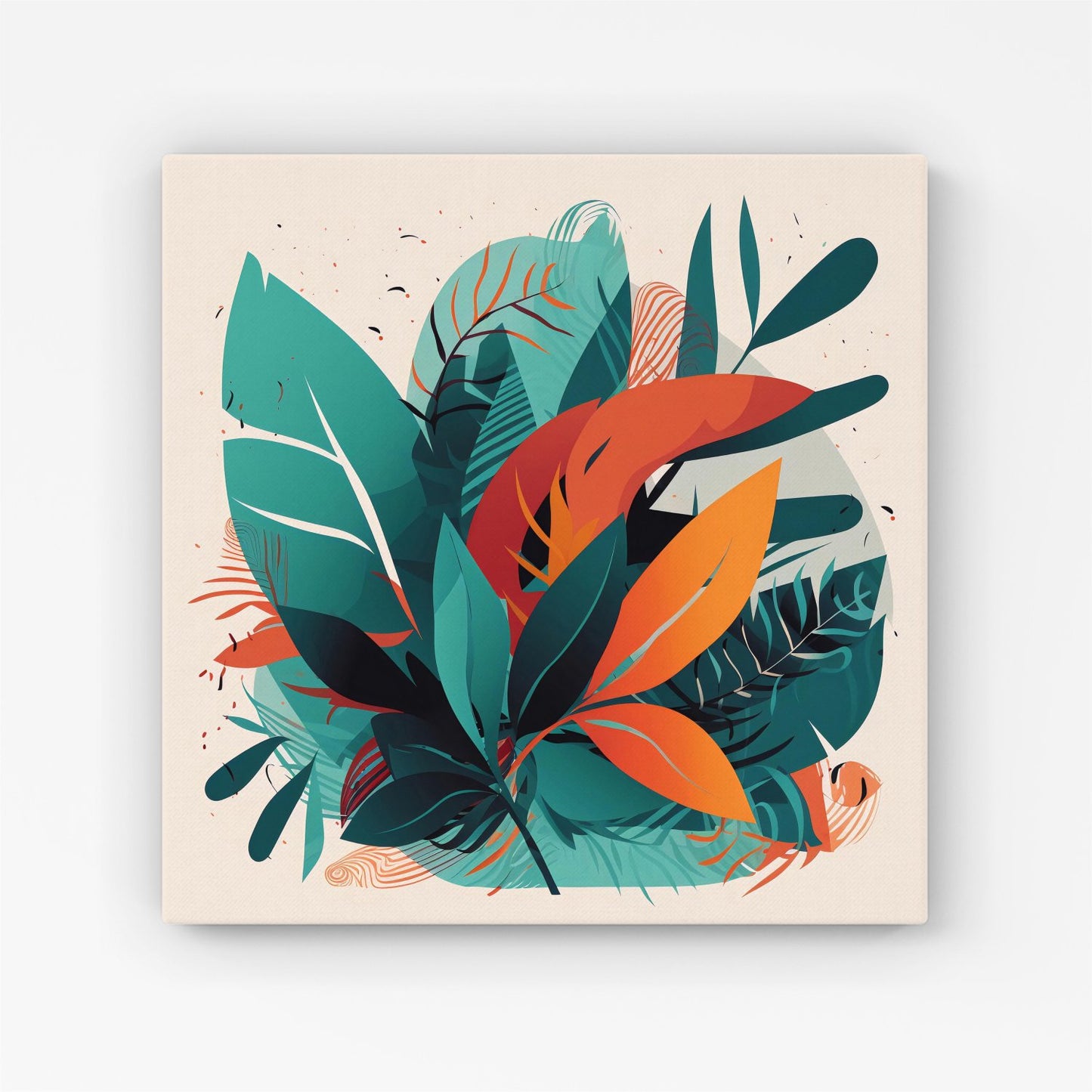 Green Orange Tropical Leaves Canvas