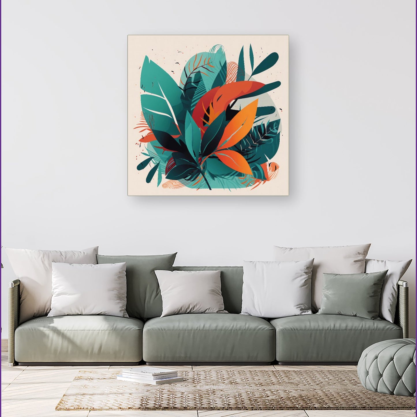 Green Orange Tropical Leaves Canvas