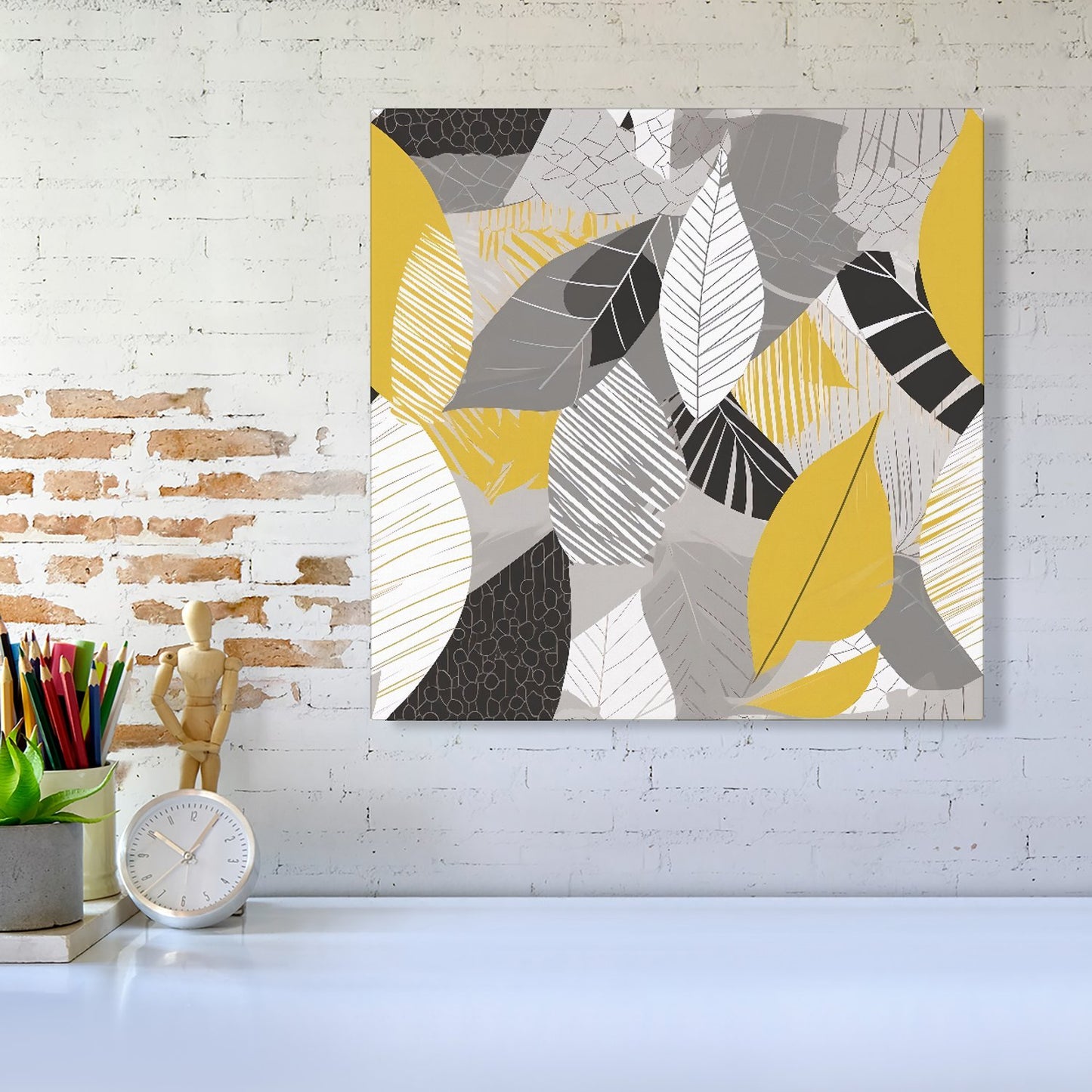 Grey Yellow Autumn Leaves Canvas