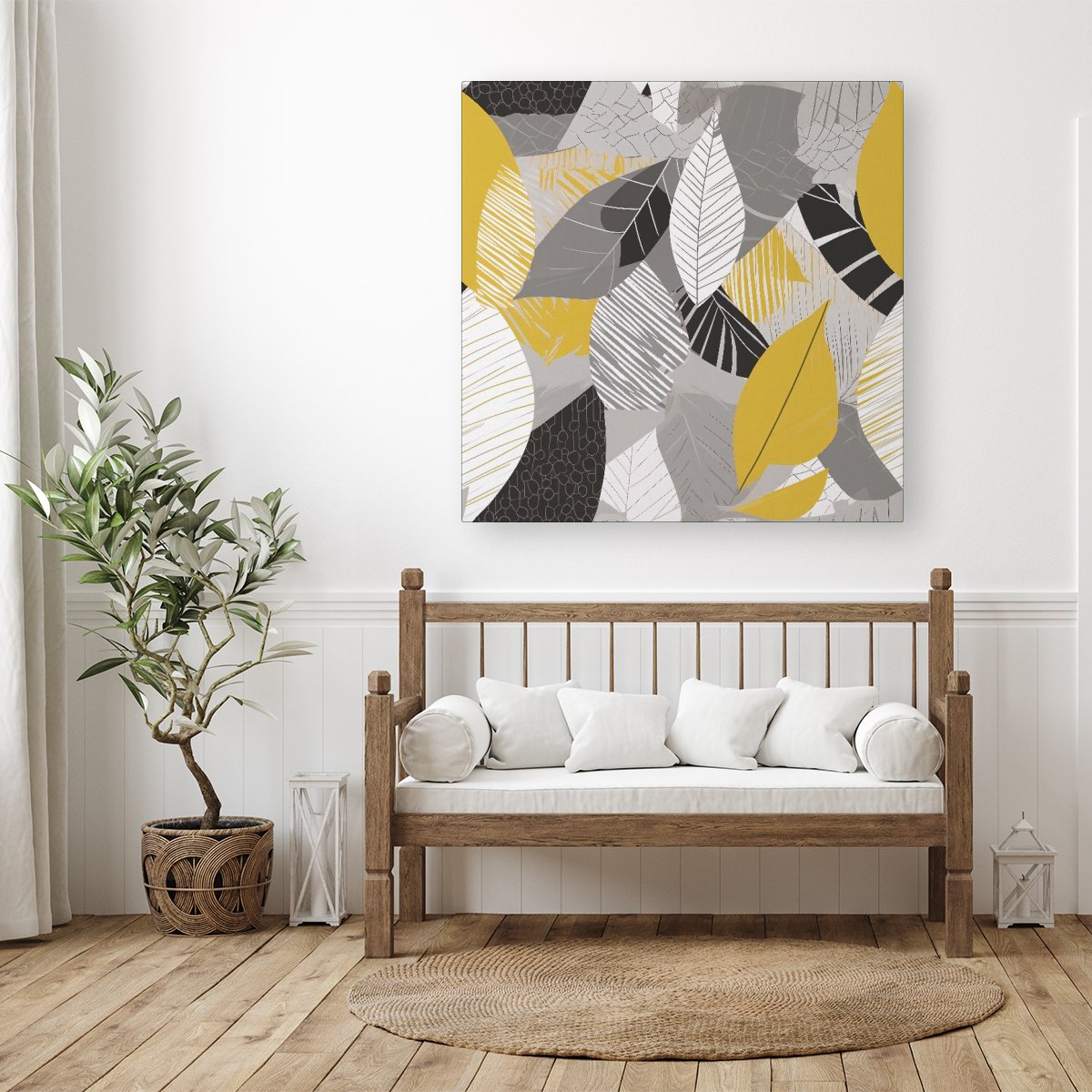 Grey Yellow Autumn Leaves Canvas