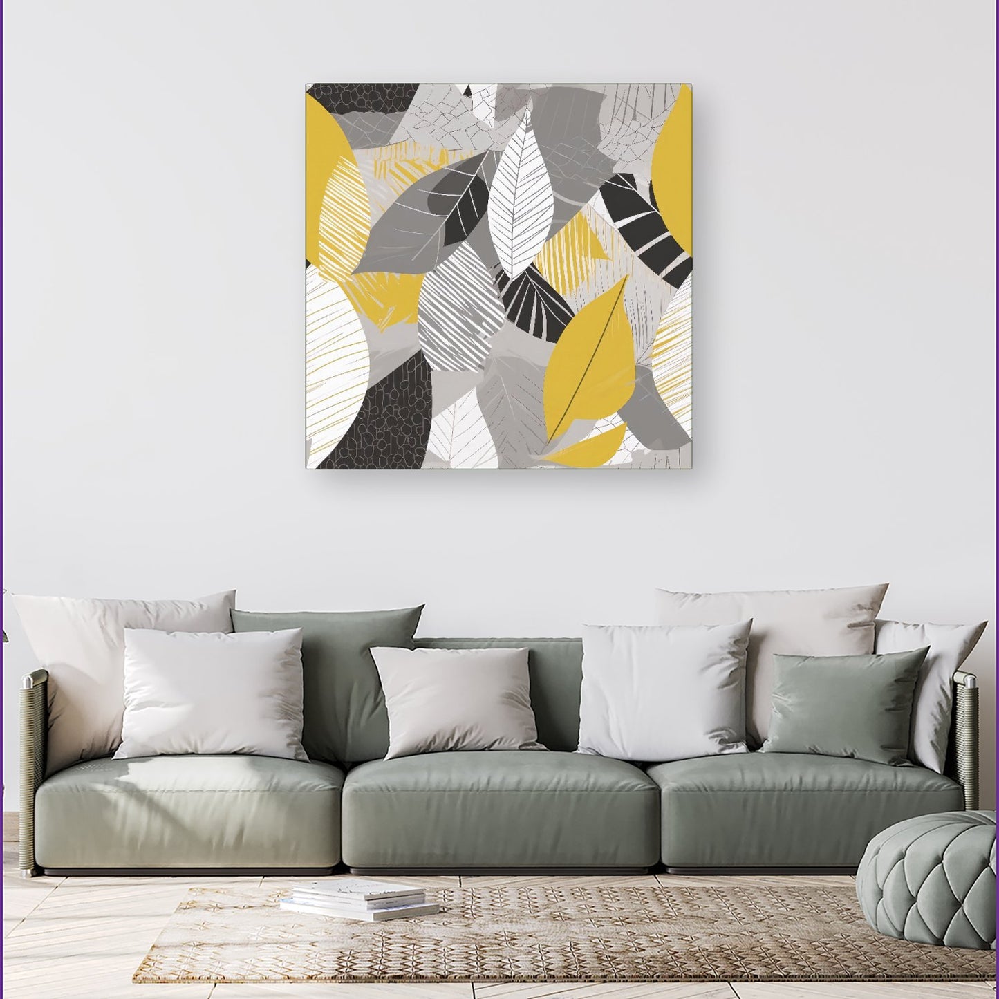 Grey Yellow Autumn Leaves Canvas