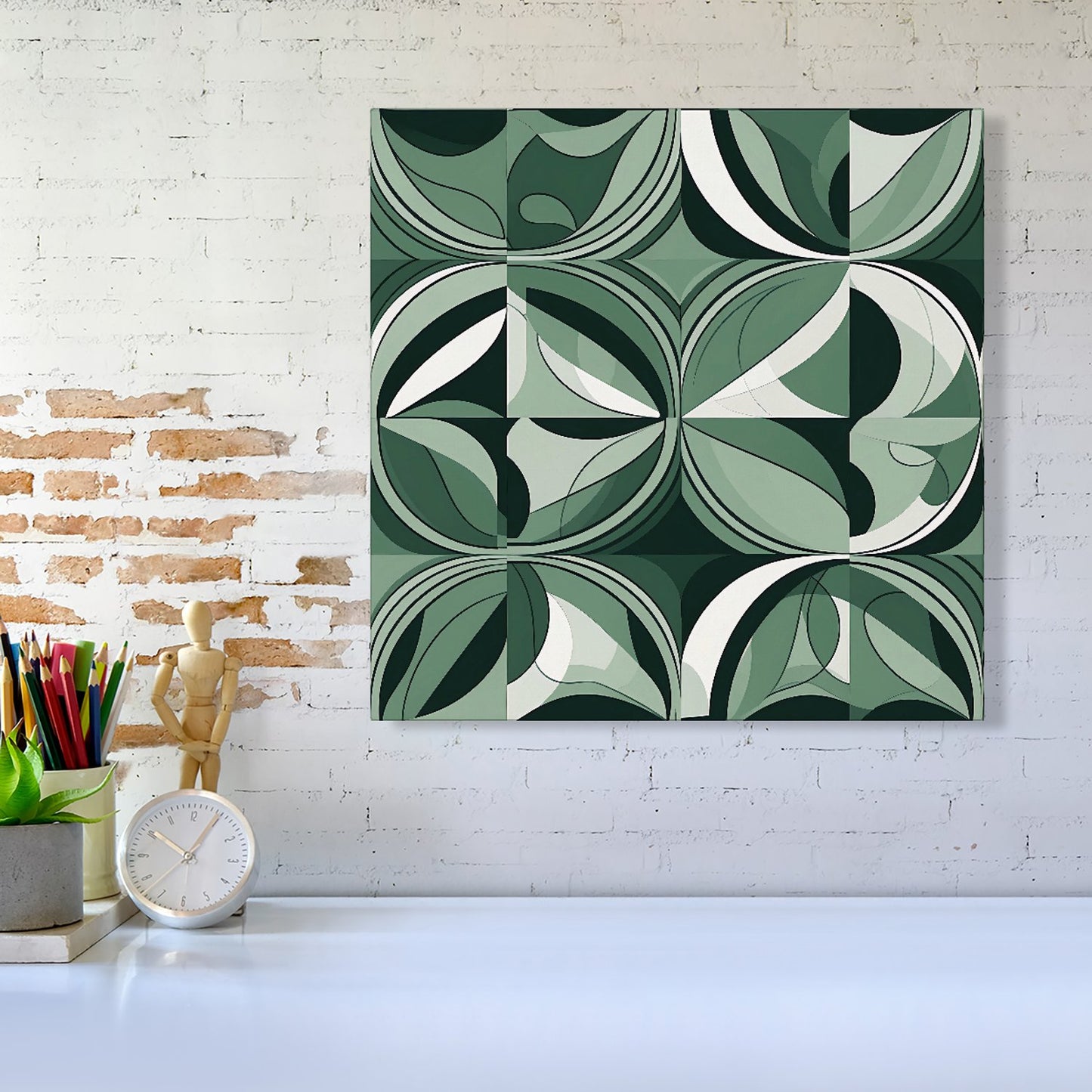 Geometric Green Black Canvas