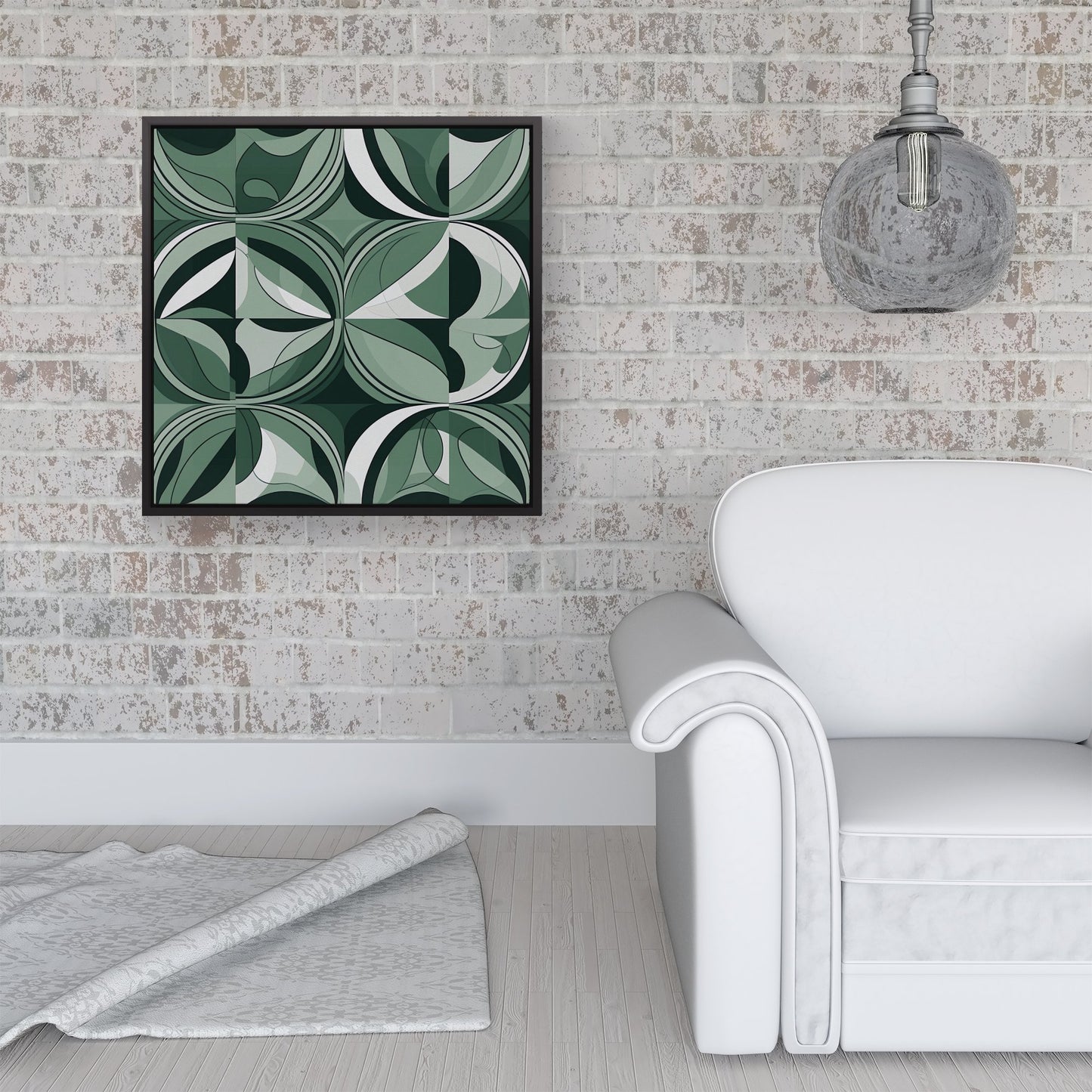 Geometric Green Black Framed Canvas