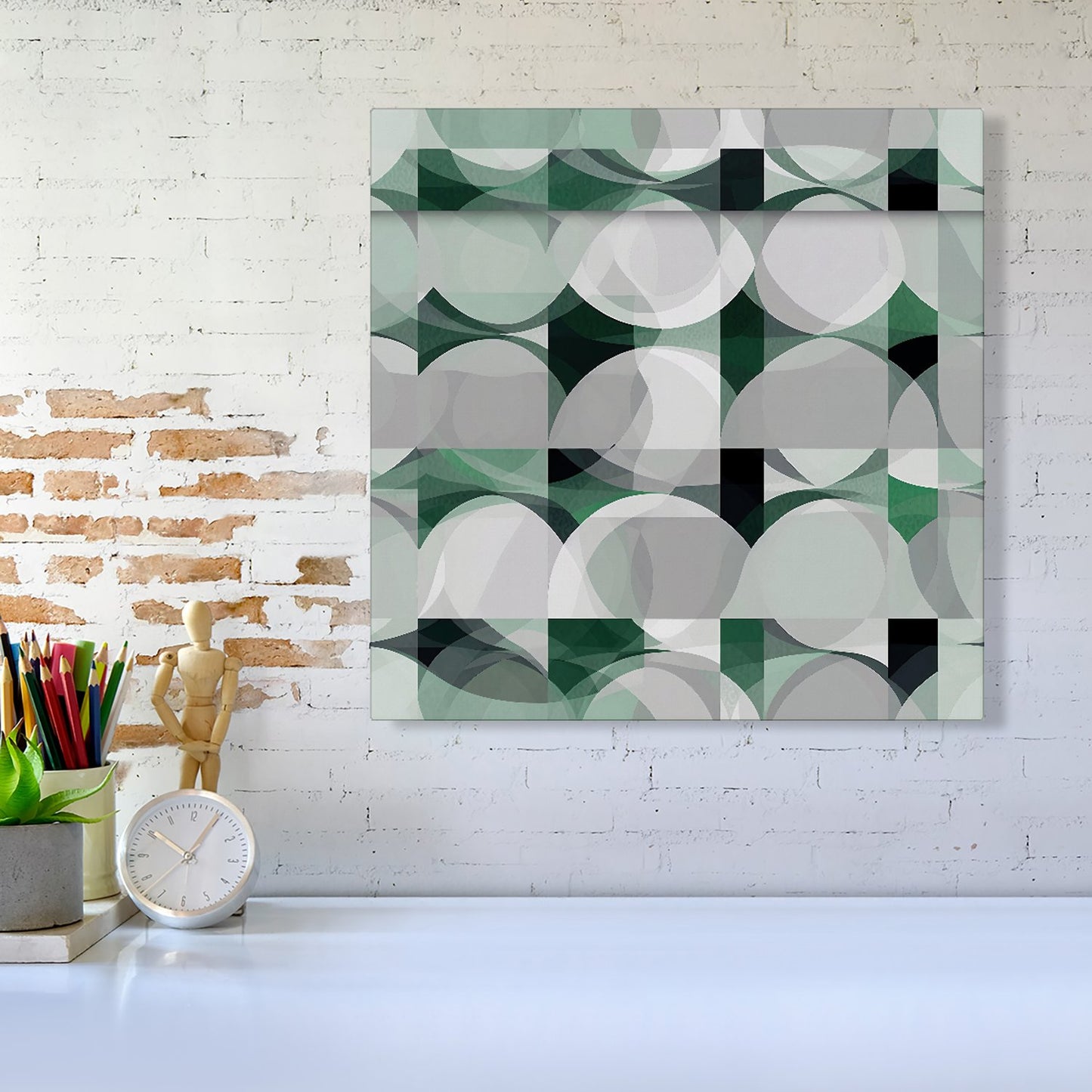Geometric Grey Green Canvas