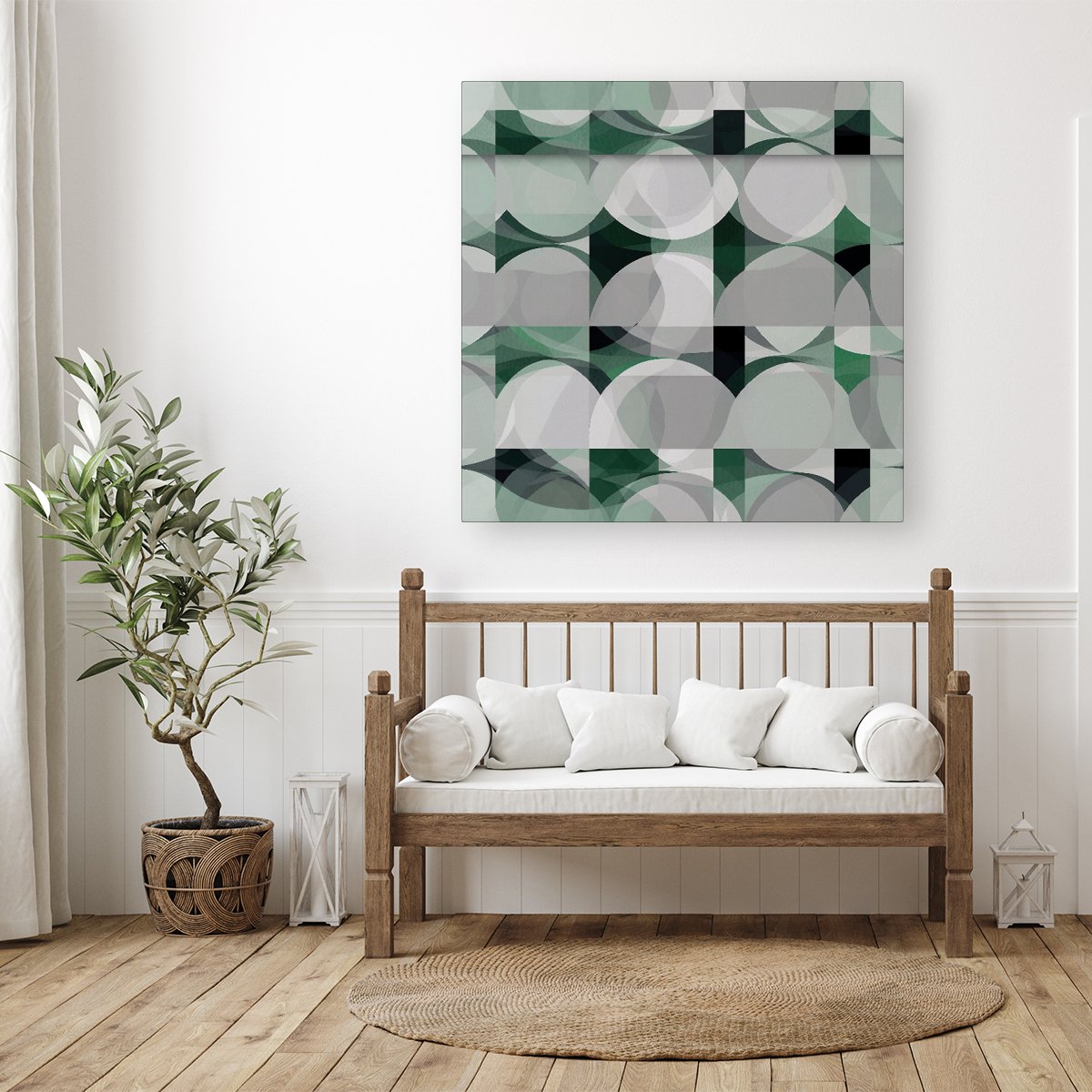 Geometric Grey Green Canvas