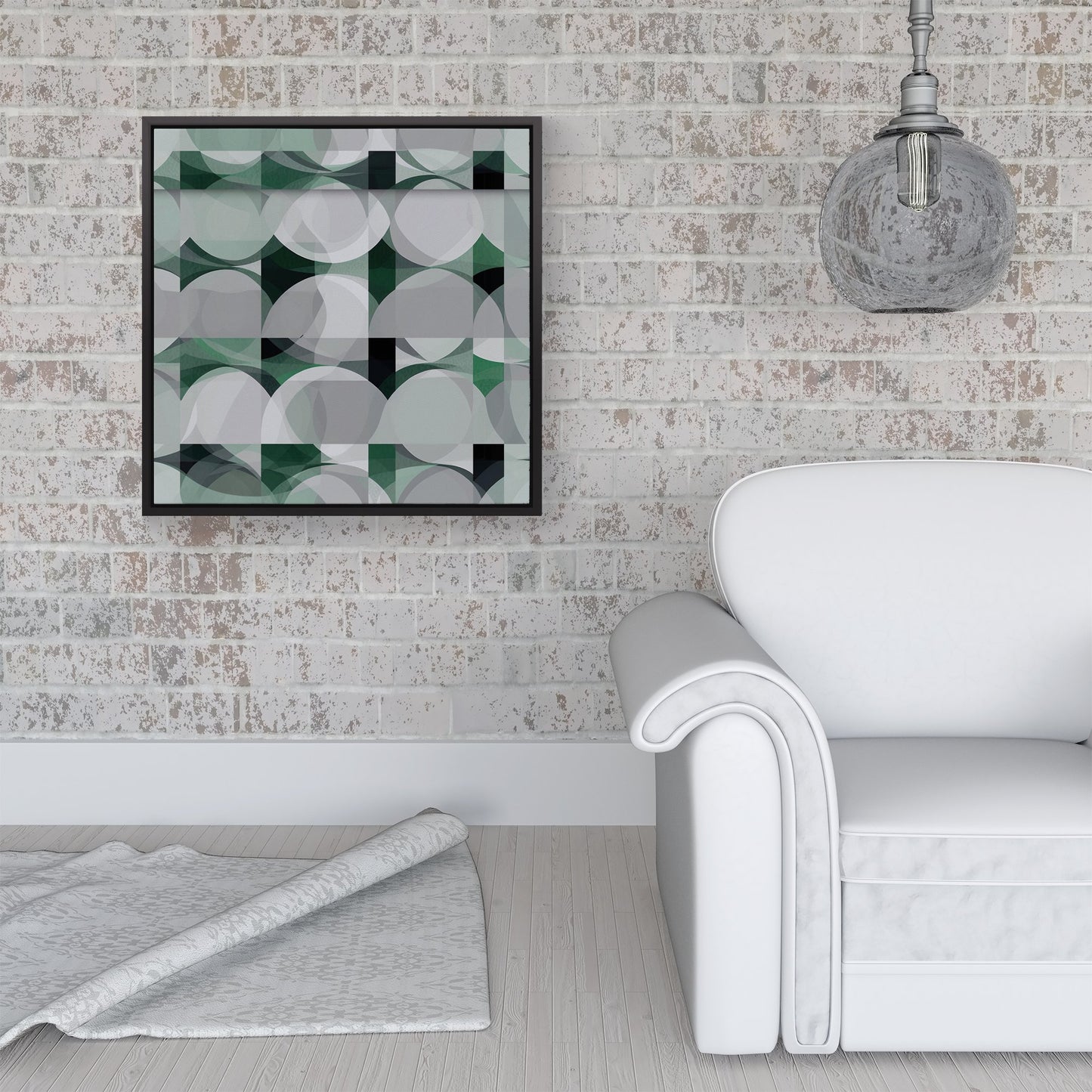 Geometric Grey Green Framed Canvas