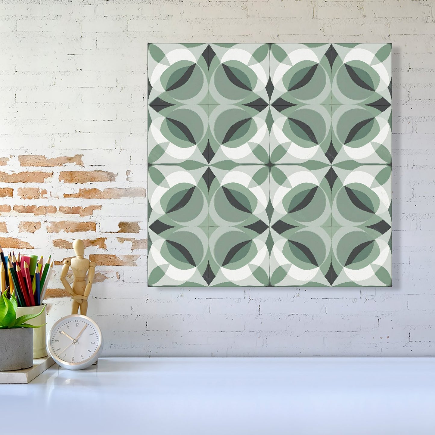 Geometric Green Grey Canvas