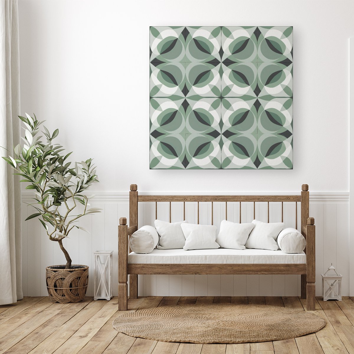 Geometric Green Grey Canvas