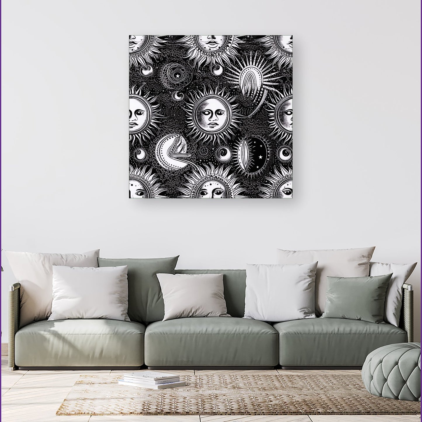 Moon and Sun Black White Canvas