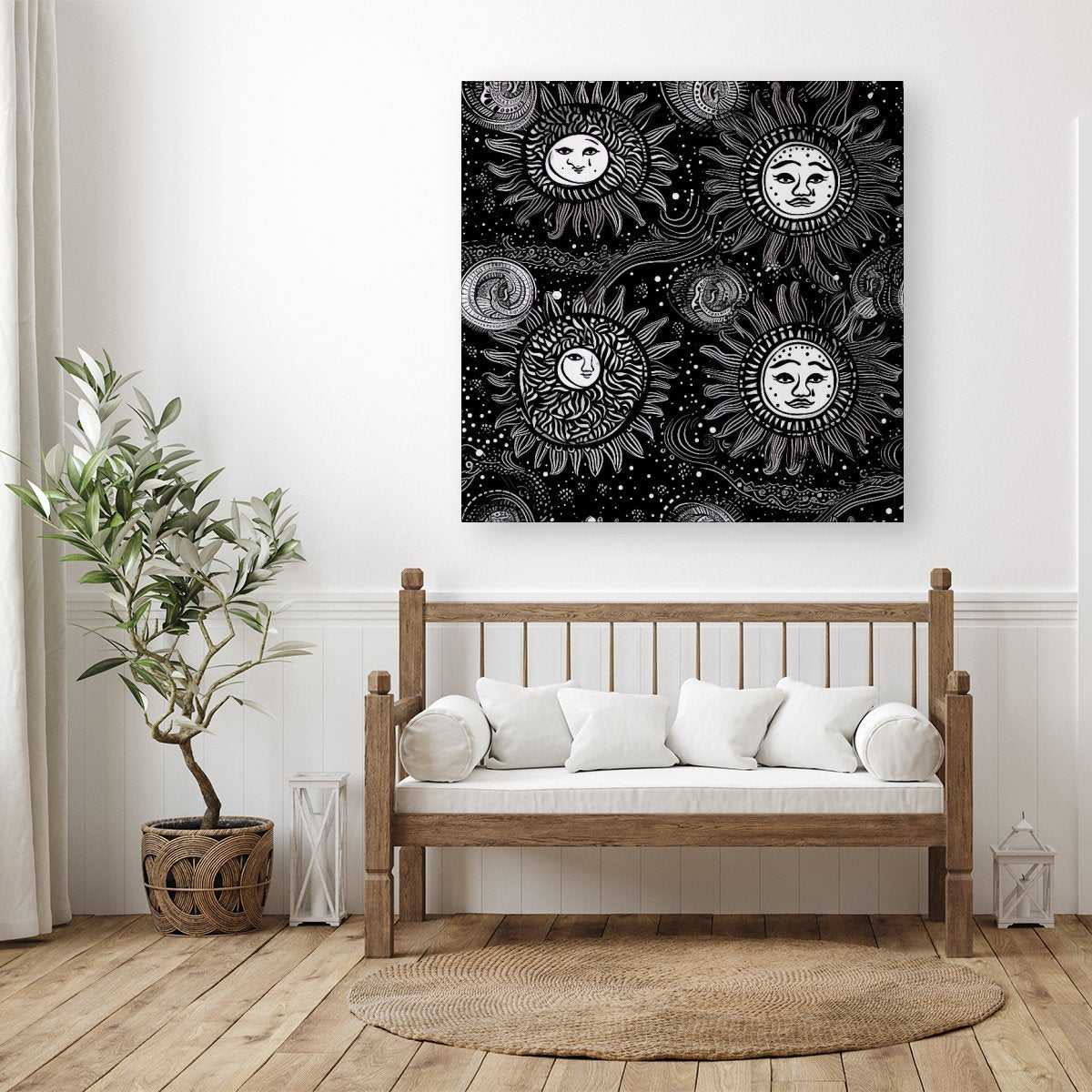 Moon and Sun White Black Canvas