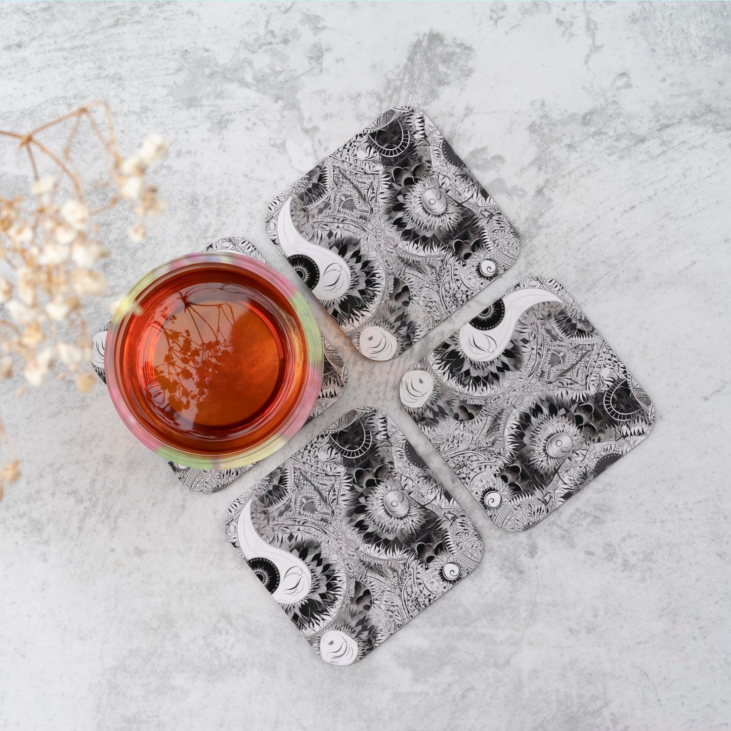 Abstract Moon and Sun Coasters