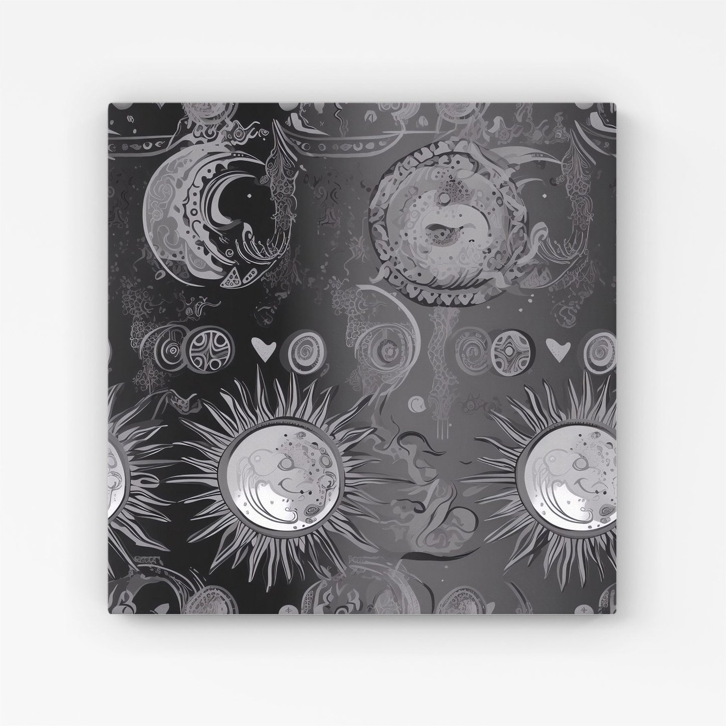 Black Grey Abstract Sun and Moon Canvas