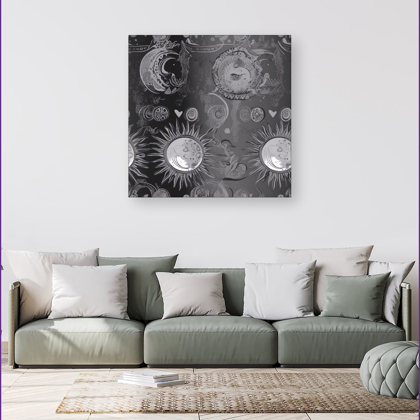 Black Grey Abstract Sun and Moon Canvas