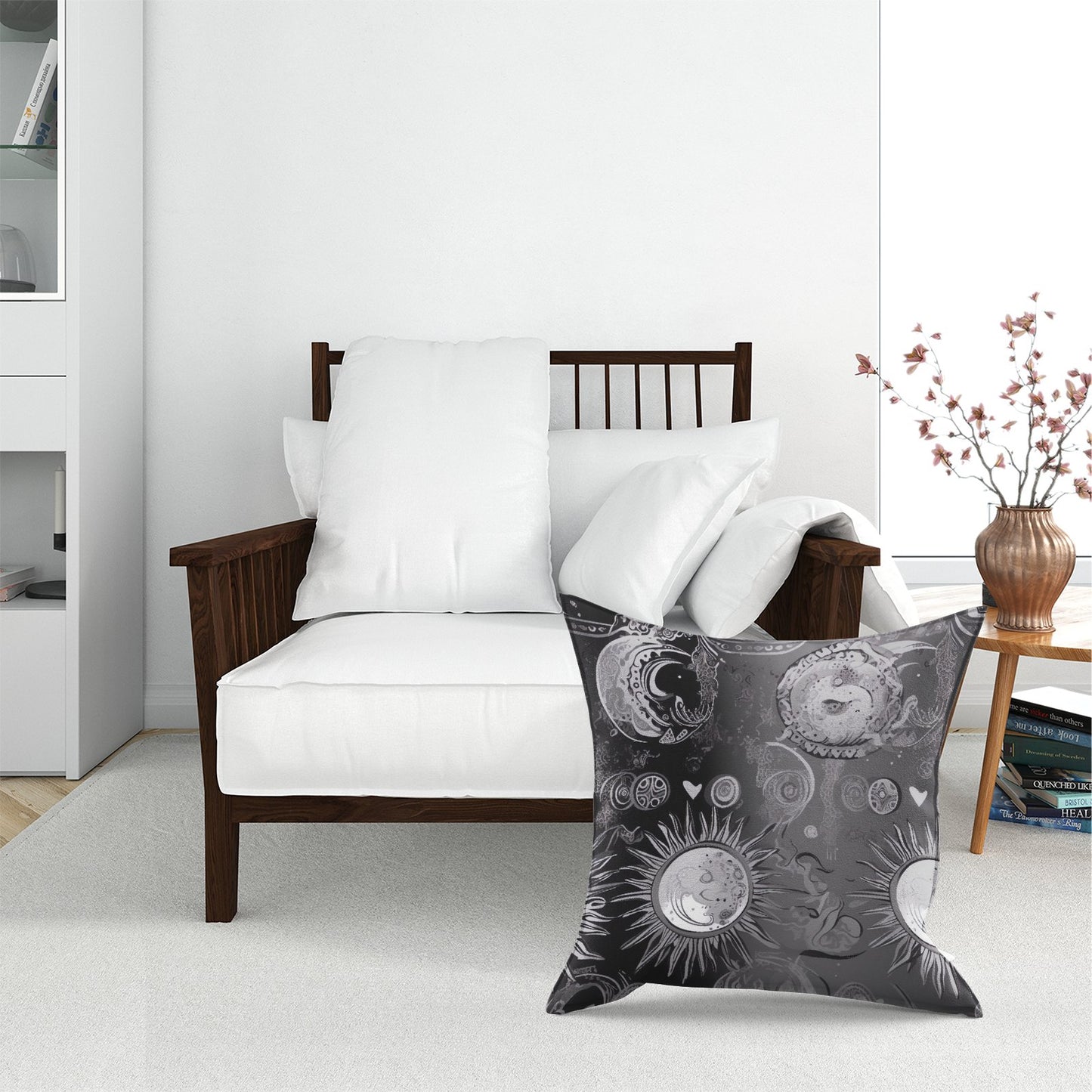 Black Grey Abstract Sun And Moon Floor Cushion