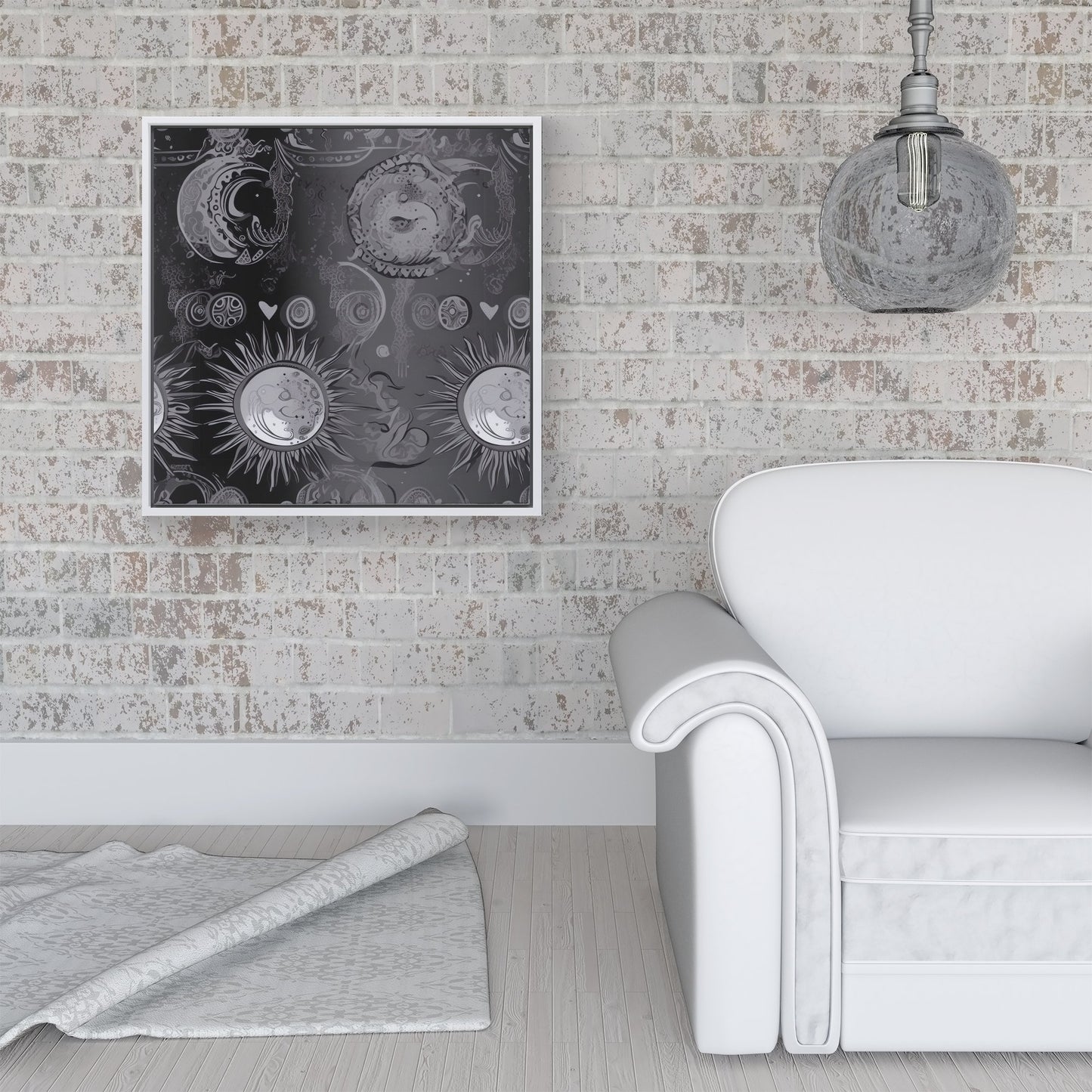 Black Grey Abstract Sun and Moon Framed Canvas