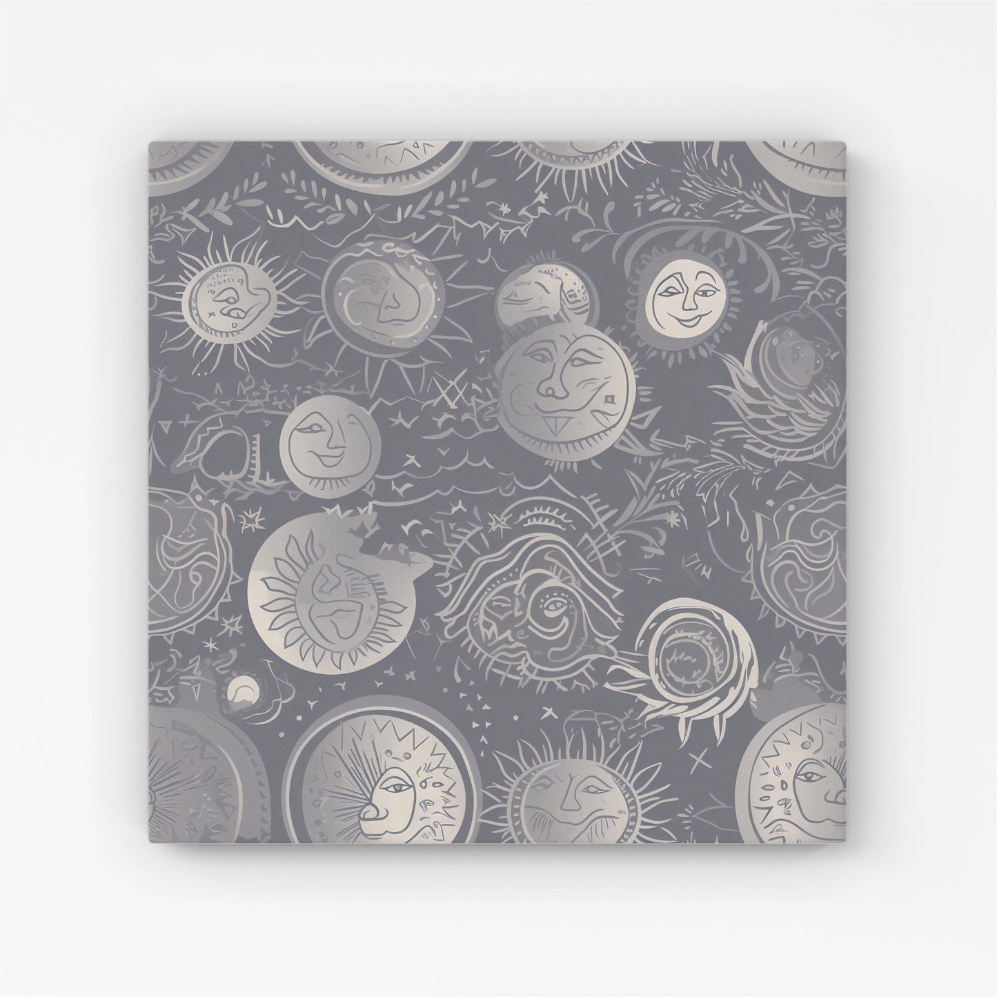 Sun and Moon in Grey Canvas