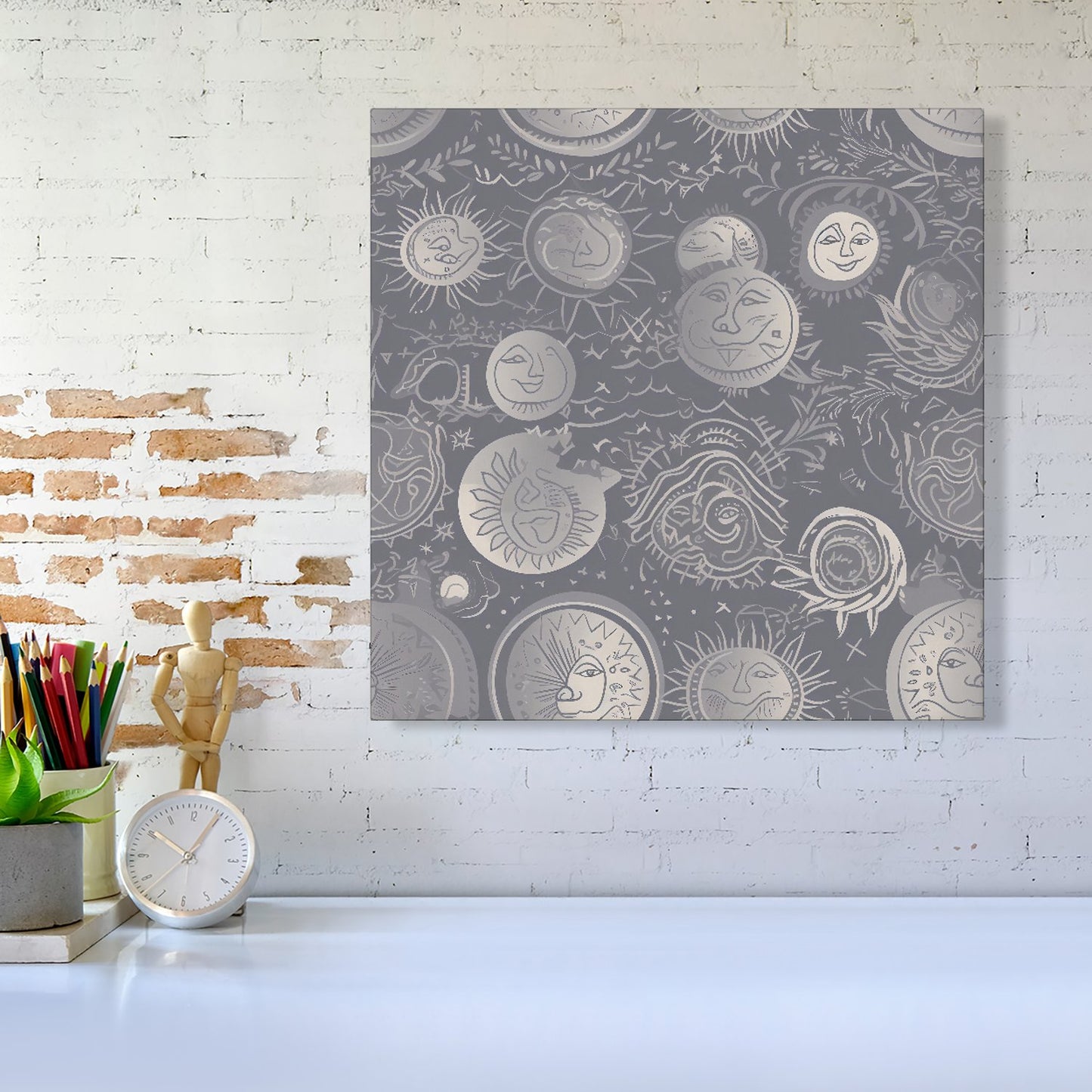 Sun and Moon in Grey Canvas