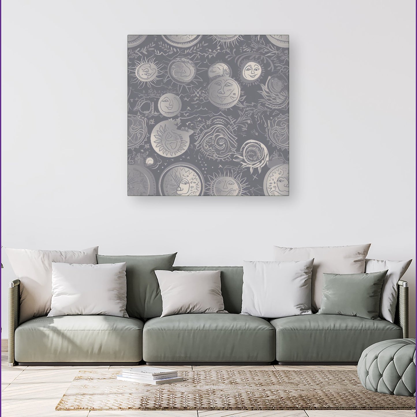 Sun and Moon in Grey Canvas