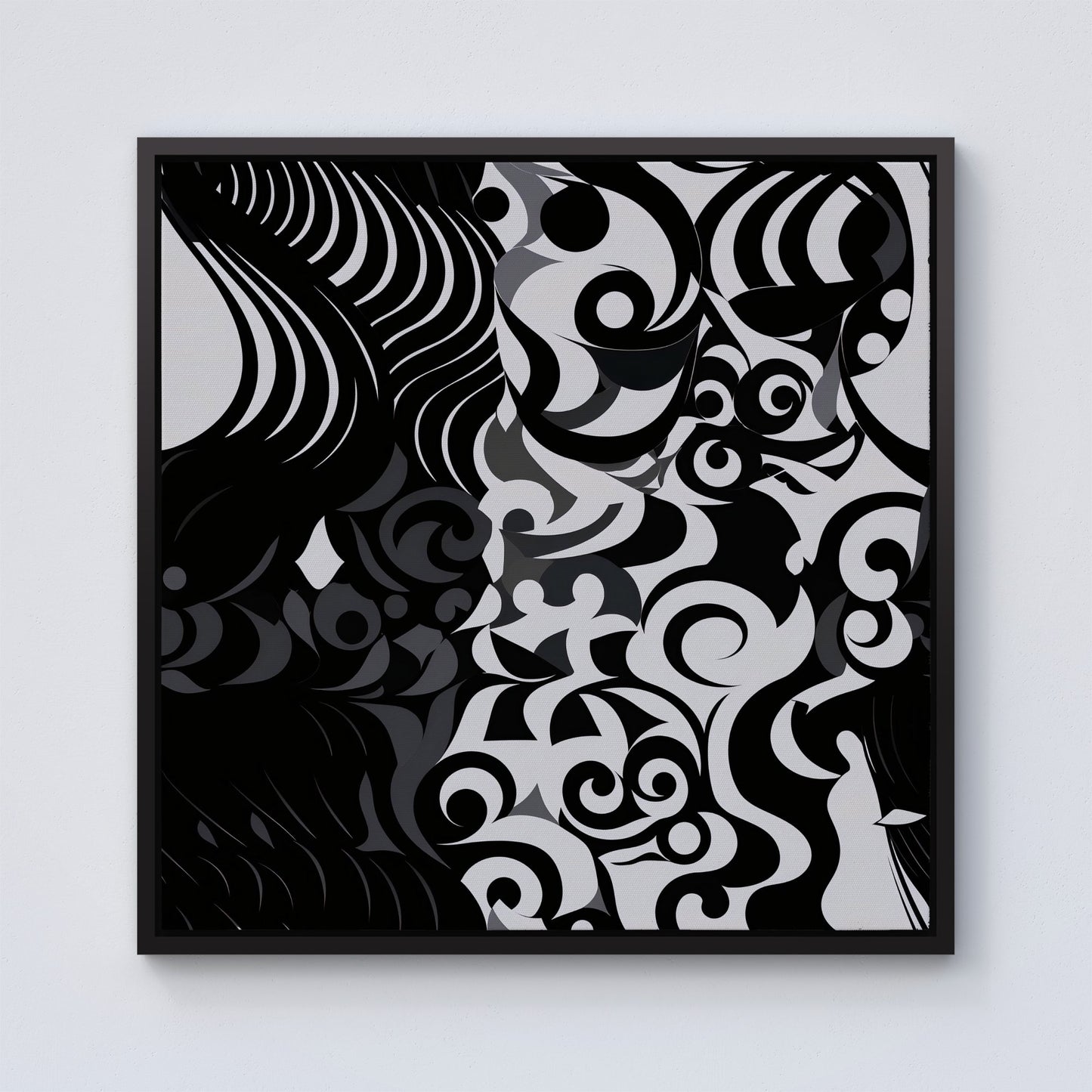 Black Grey Abstract Framed Canvas
