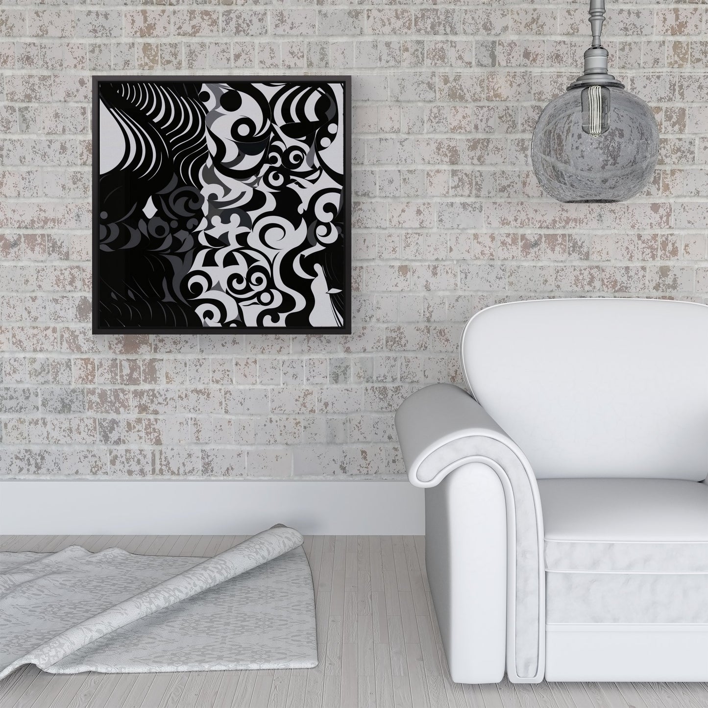 Black Grey Abstract Framed Canvas