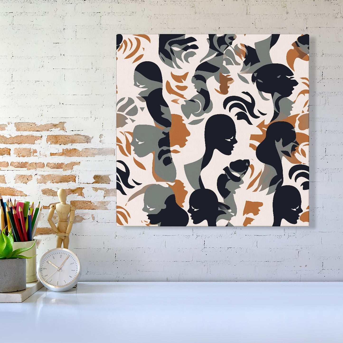 Abstract Grey Brown Silhouette Canvas