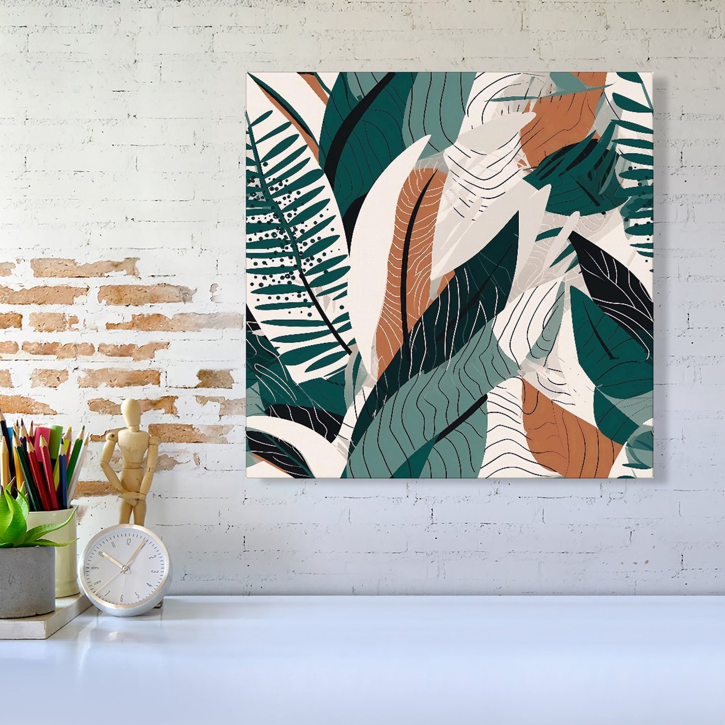 Autumn Tropical Leaves Green Brown Canvas