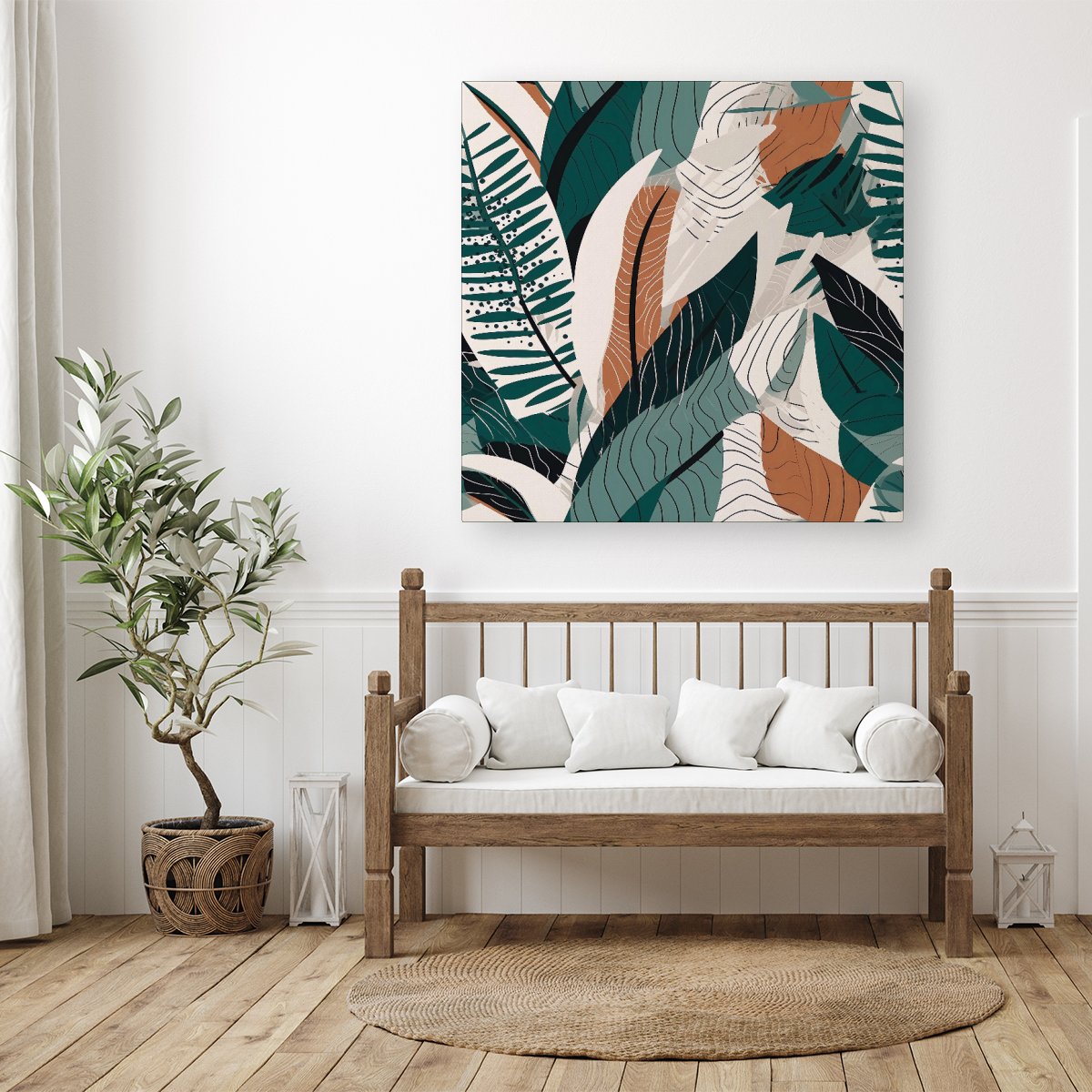 Autumn Tropical Leaves Green Brown Canvas