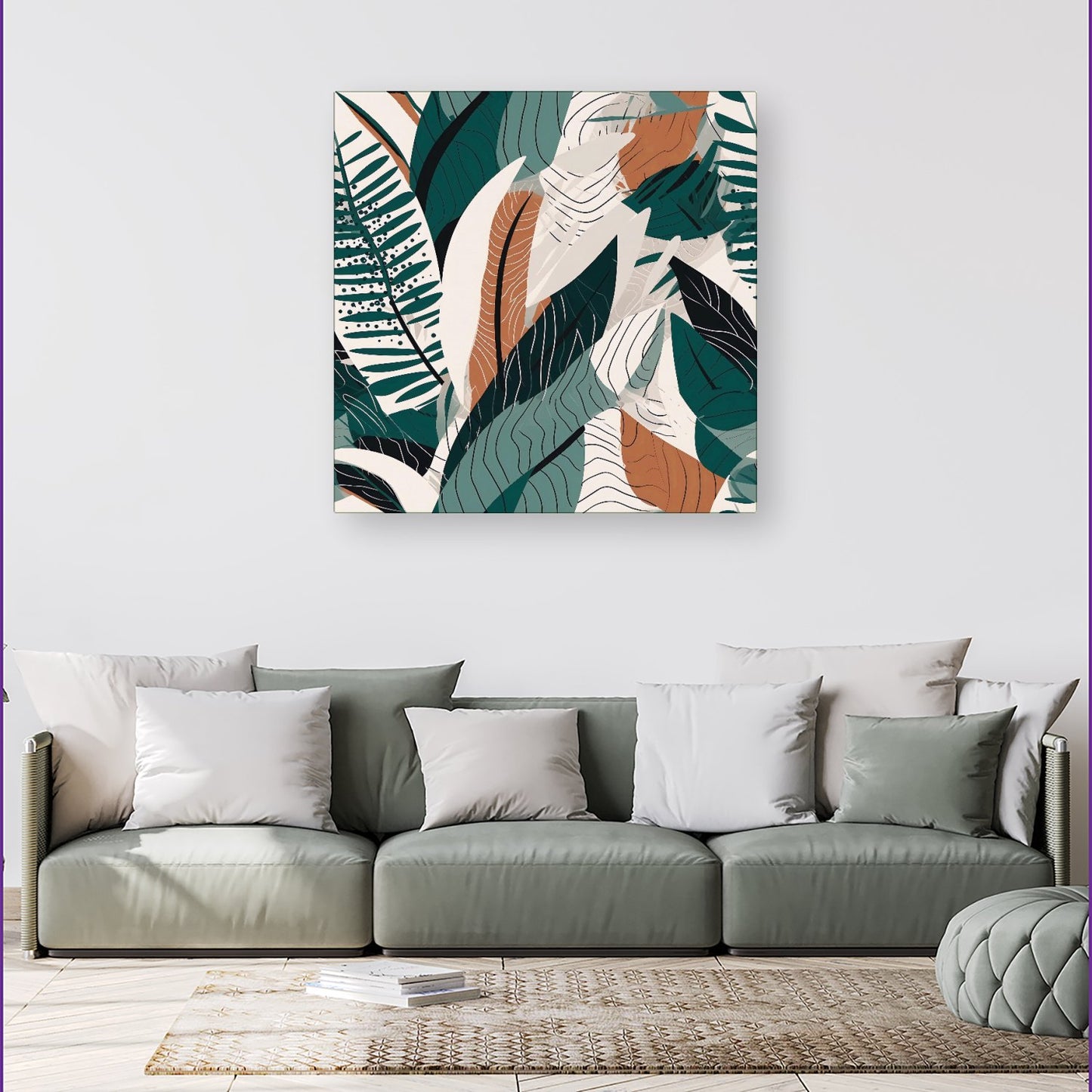 Autumn Tropical Leaves Green Brown Canvas