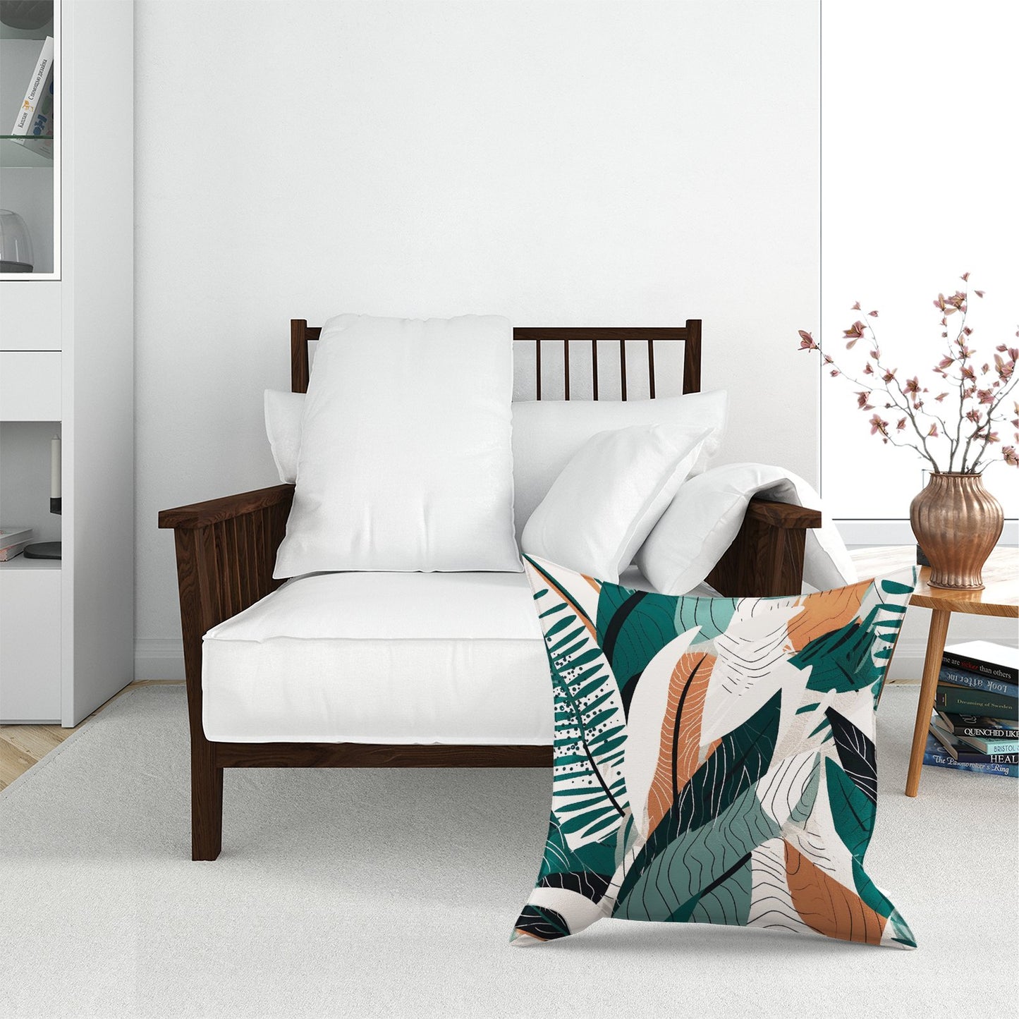 Autumn Tropical Leaves Green Brown Floor Cushion