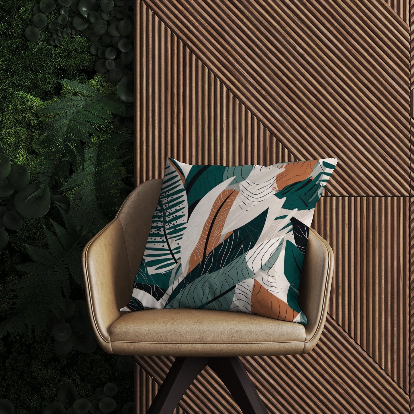 Autumn Tropical Leaves Green Brown Outdoor Cushion