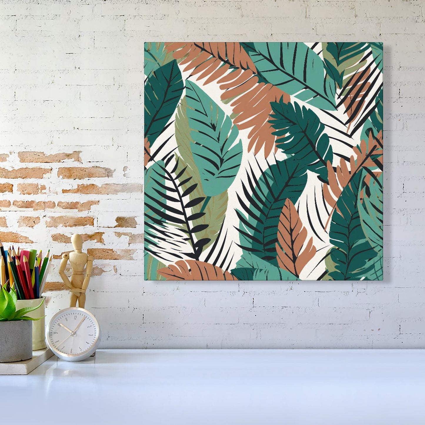 Tropical Floral Leaves Green Brown Canvas